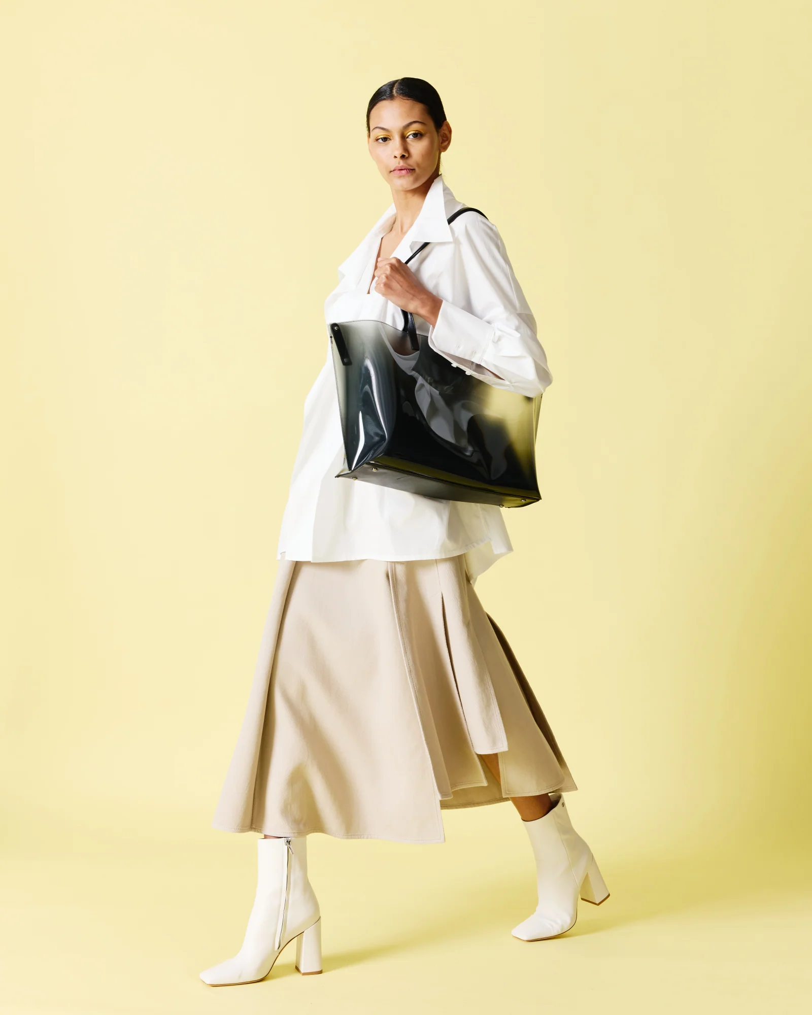 Asymetrical Midi Skirt in Cotton Double-Face - Image 2