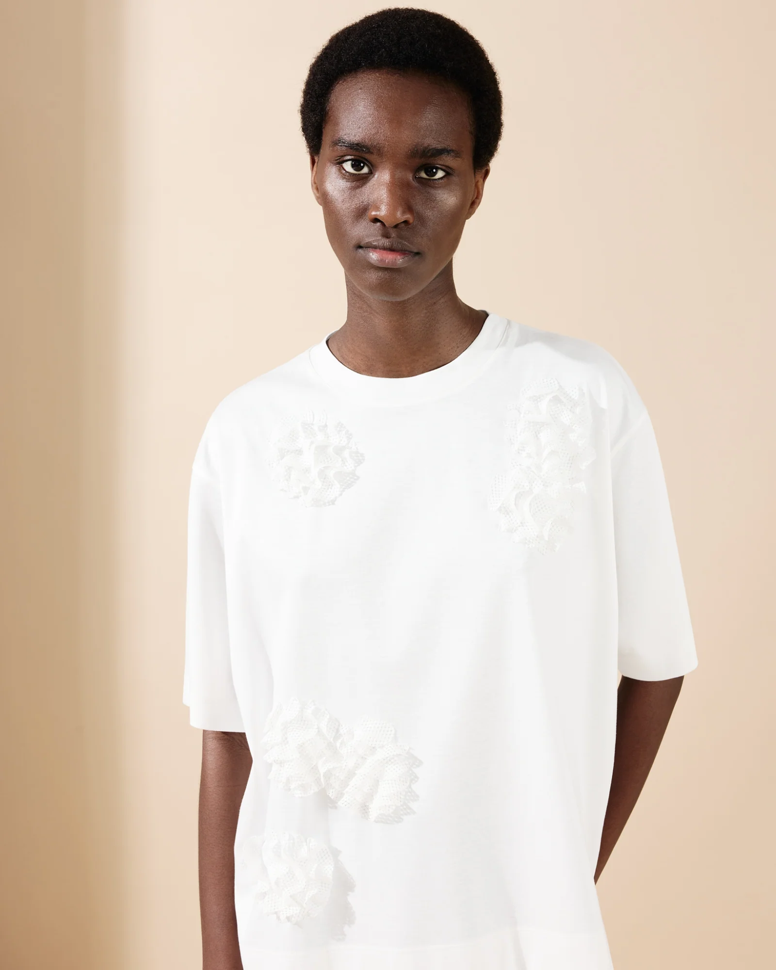 Boxy Cotton T-Shirt with 3D Carnation Detail - Image 2