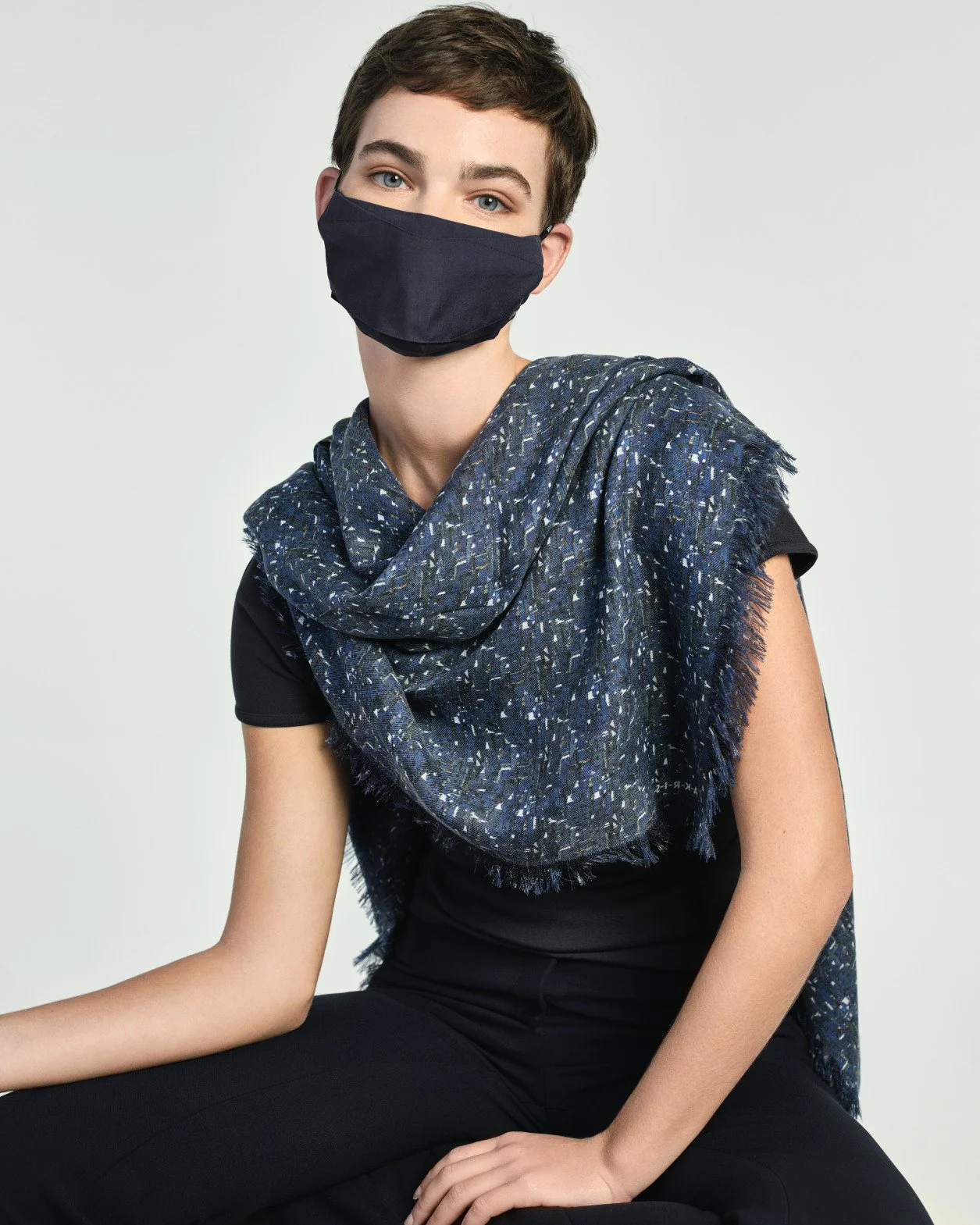 Chefchaouen Print Scarf & Navy Mask