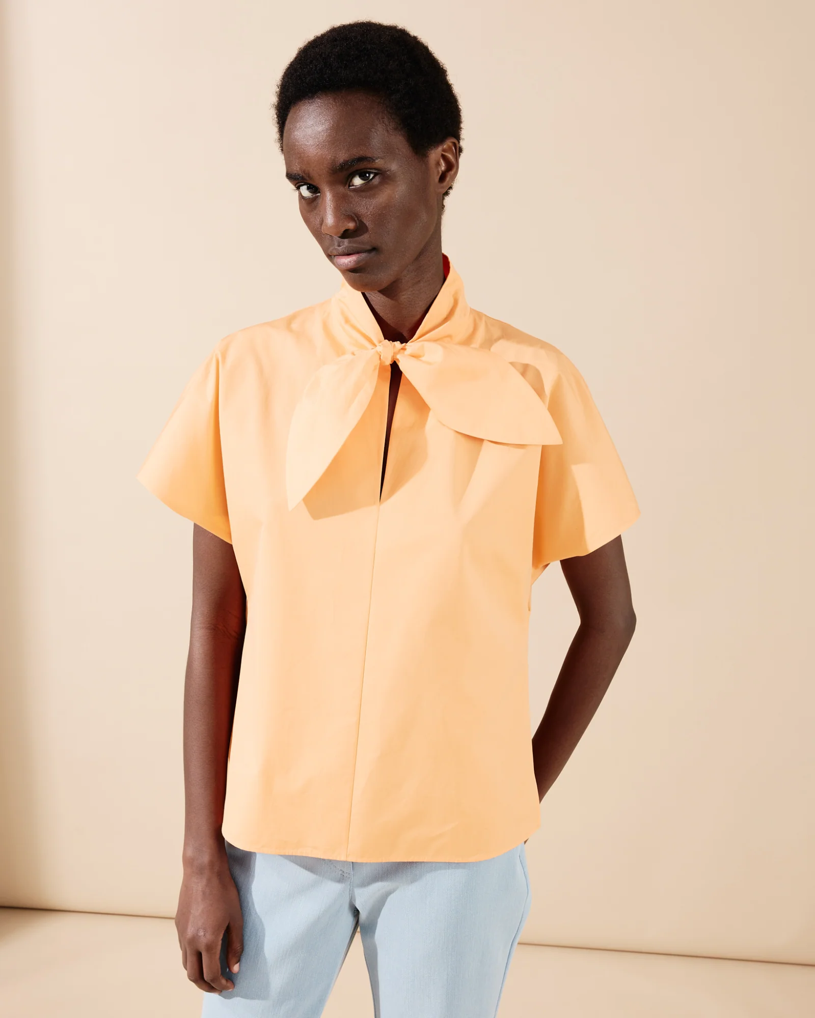 Cotton Blouse with Collar Knot - Image 2