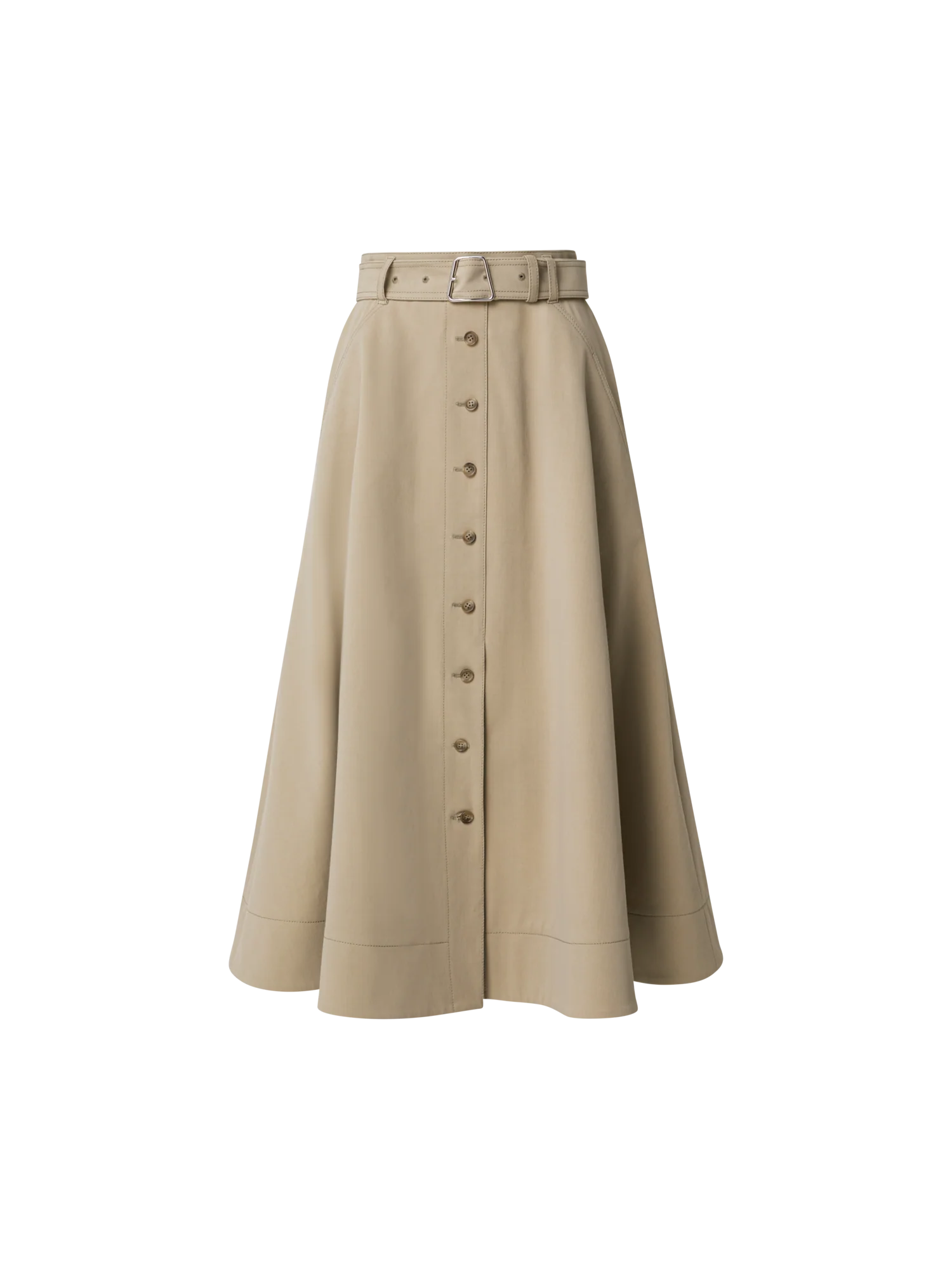 A-Line Cotton Stretch Denim Midi Skirt