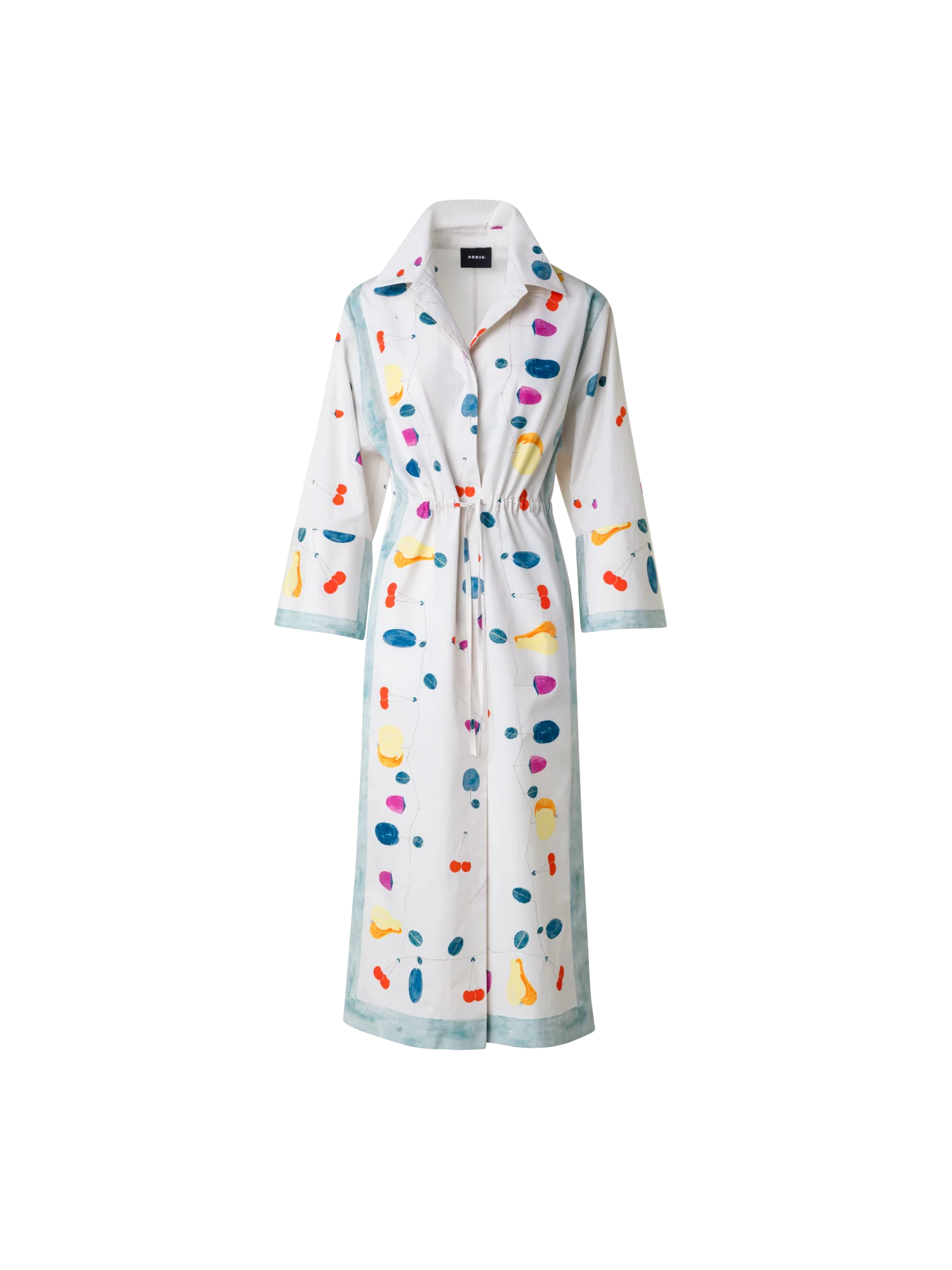 Cotton Midi Shirt Dress with Fruits Print
