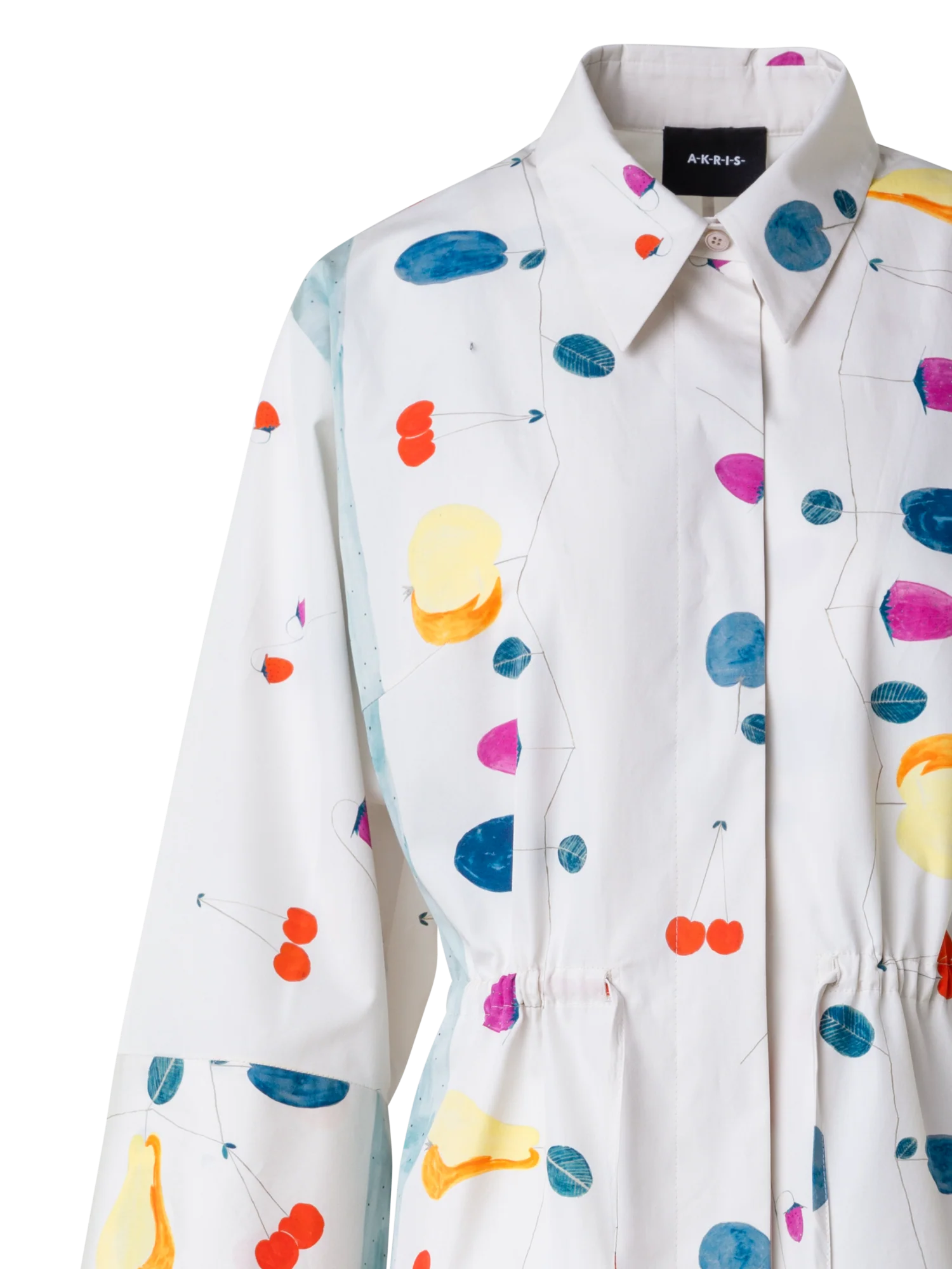 Cotton Midi Shirt Dress with Fruits Print - Image 3
