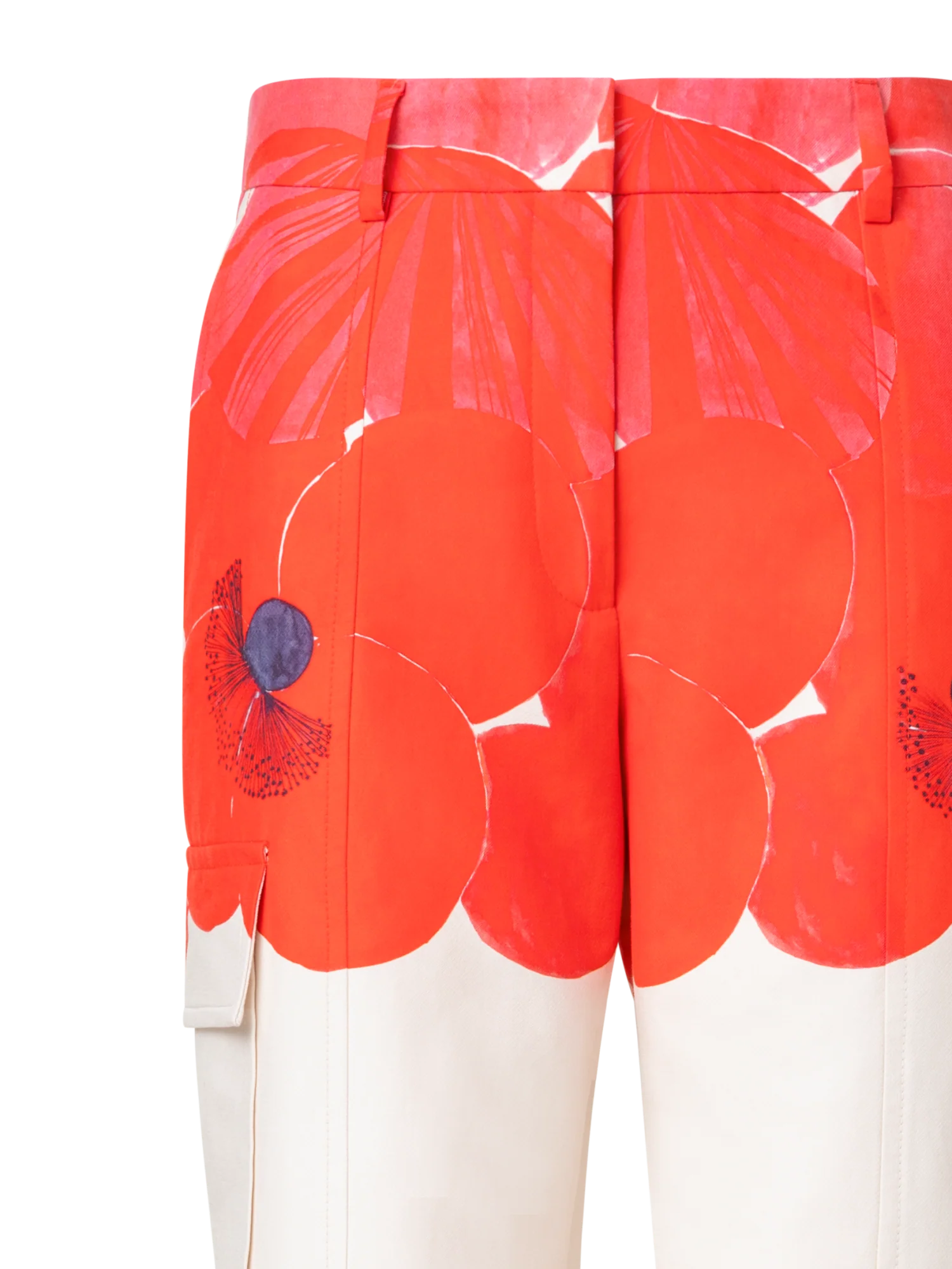 Straight Cotton Silk Cargo Pants with Poppy Print - Image 3