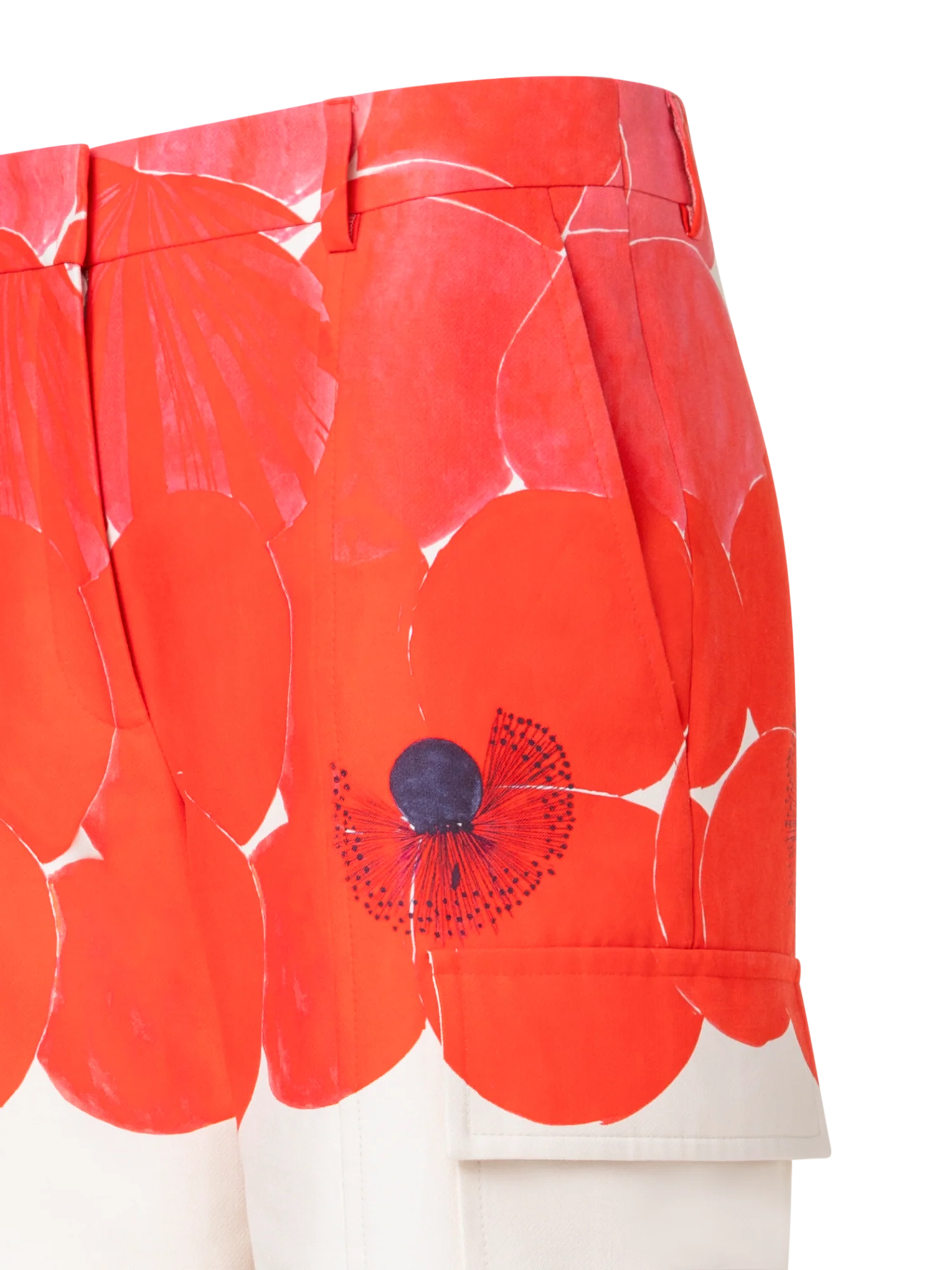 Straight Cotton Silk Cargo Pants with Poppy Print - Image 4