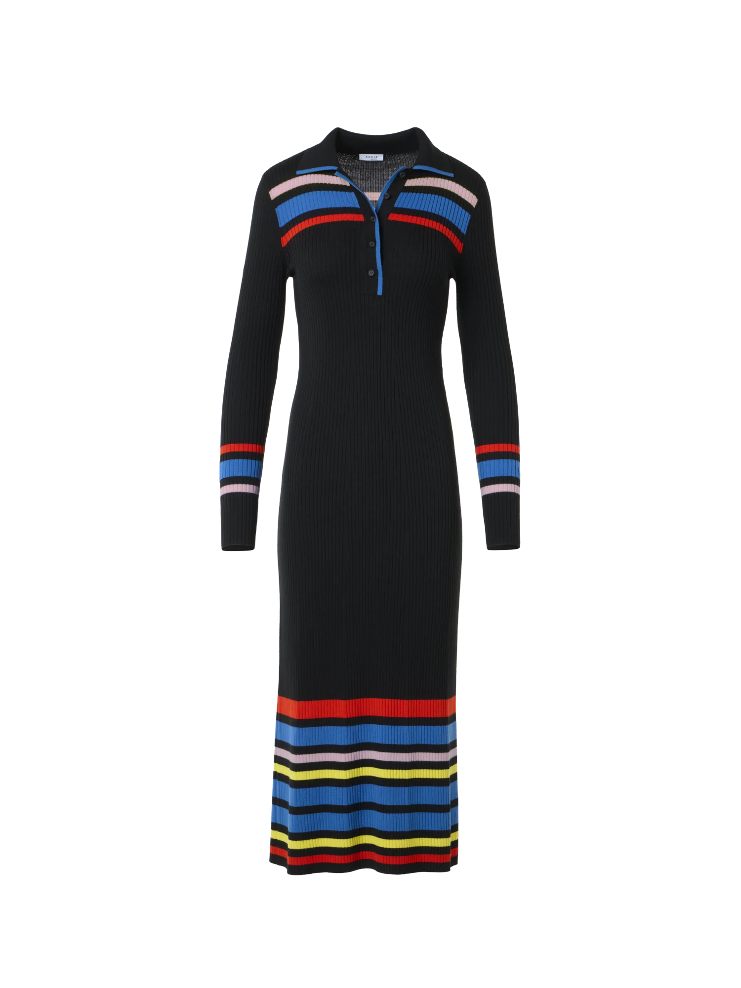 Color-Block Ribbed Knit Polo Dress
