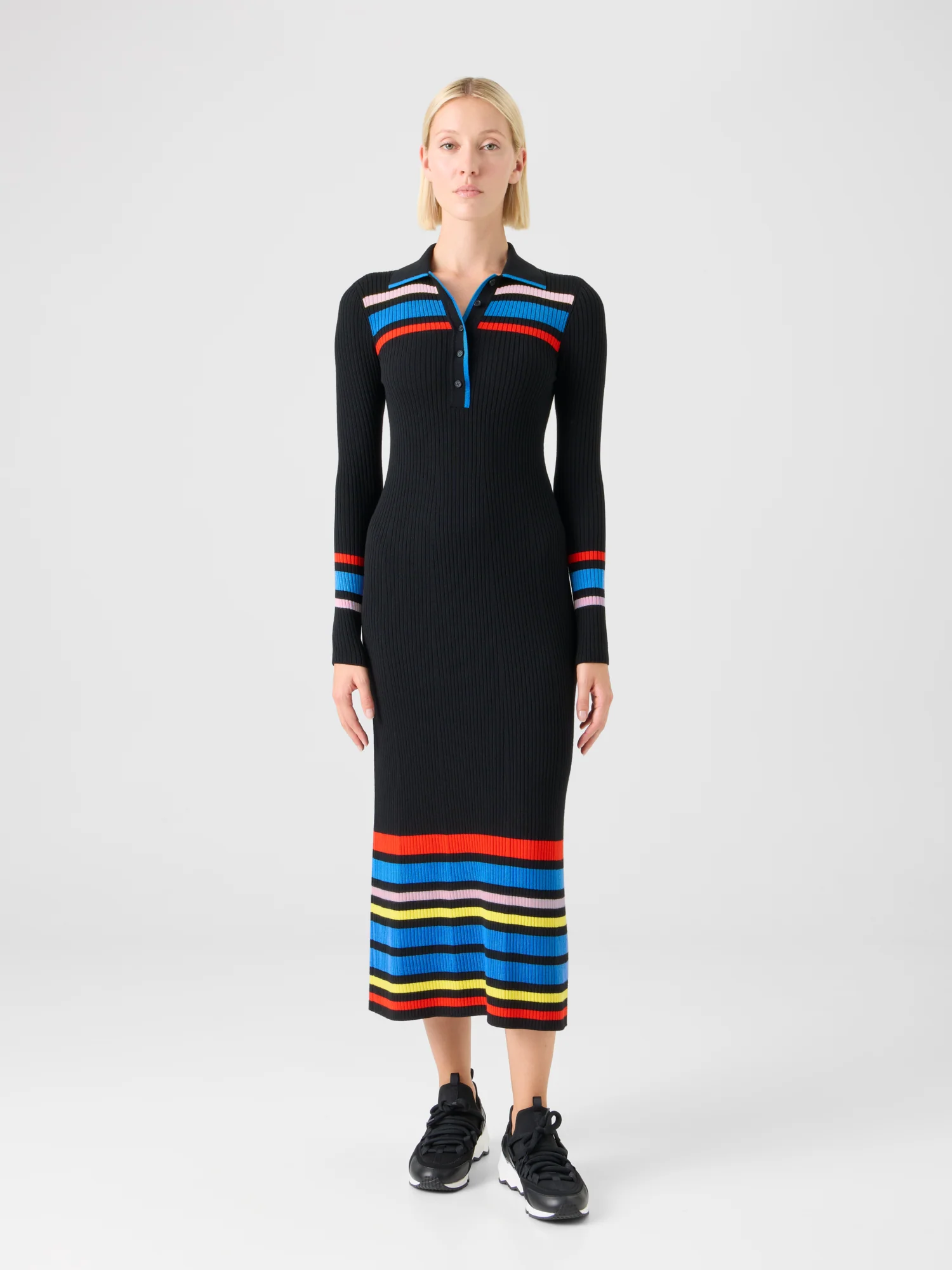 Color-Block Ribbed Knit Polo Dress - Image 2