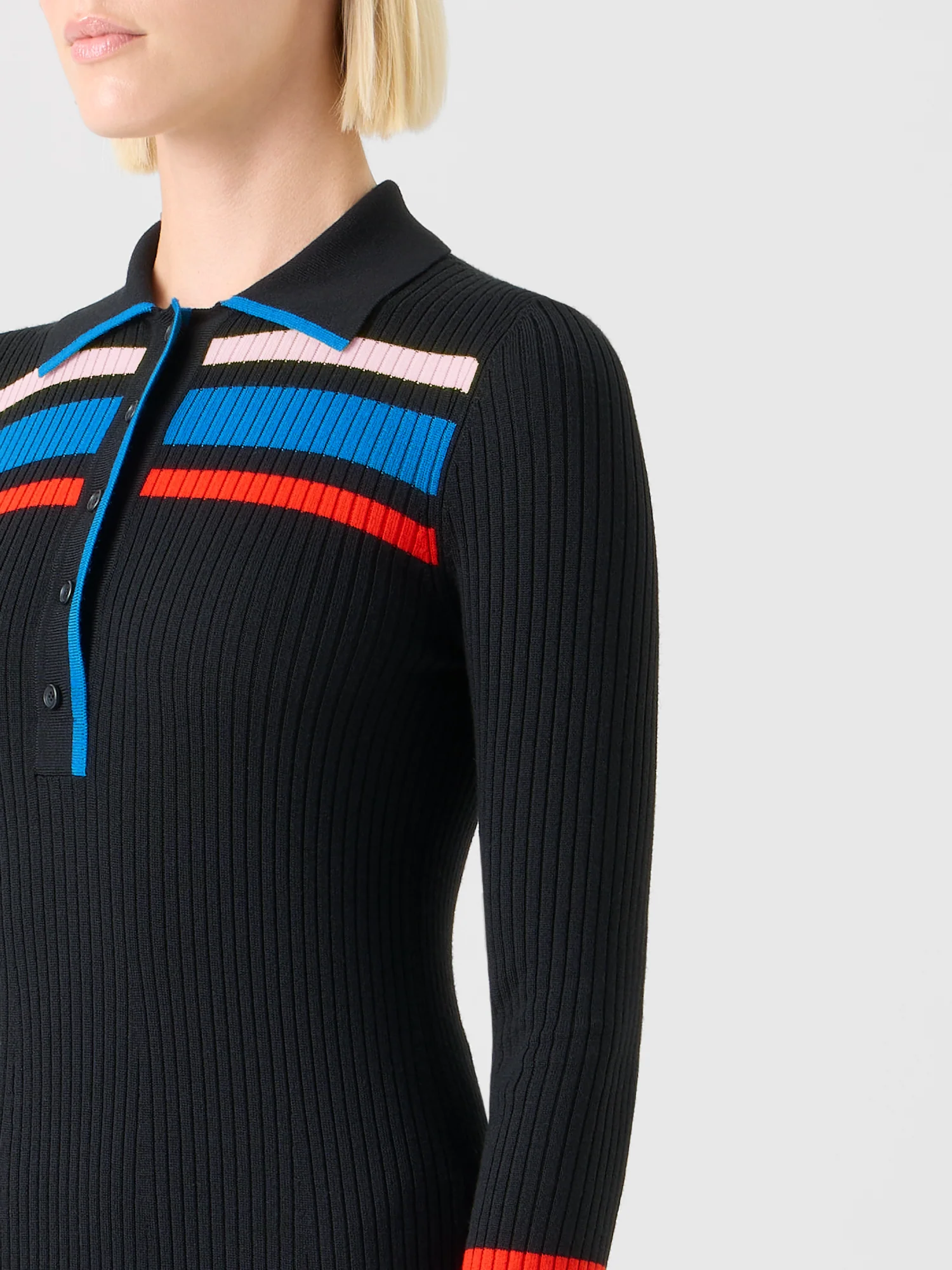 Color-Block Ribbed Knit Polo Dress - Image 3