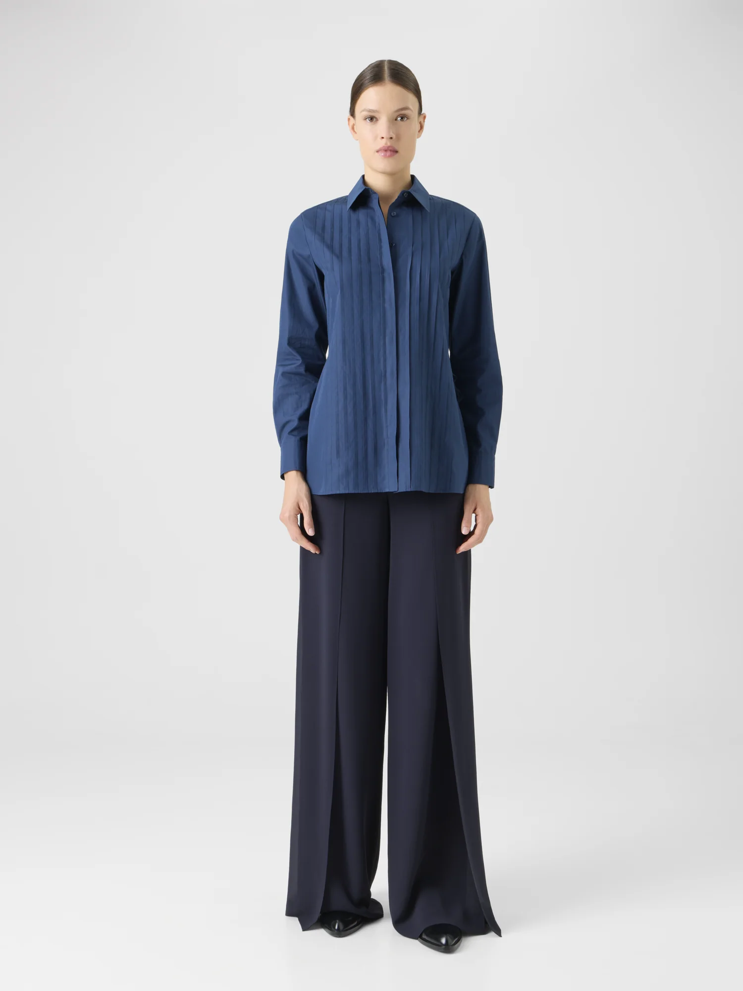 Cotton Poplin Blouse with Pleated Front - Image 2