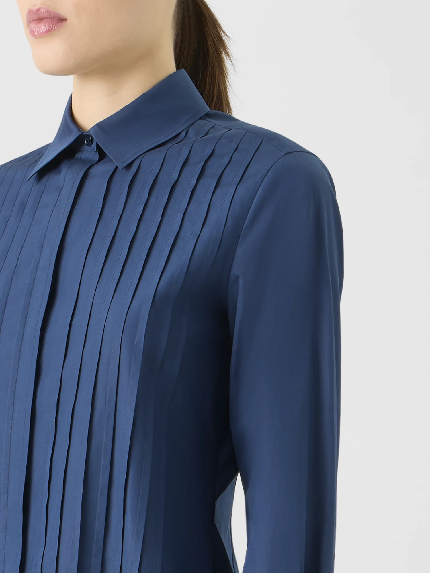 Cotton Poplin Blouse with Pleated Front - Image 3