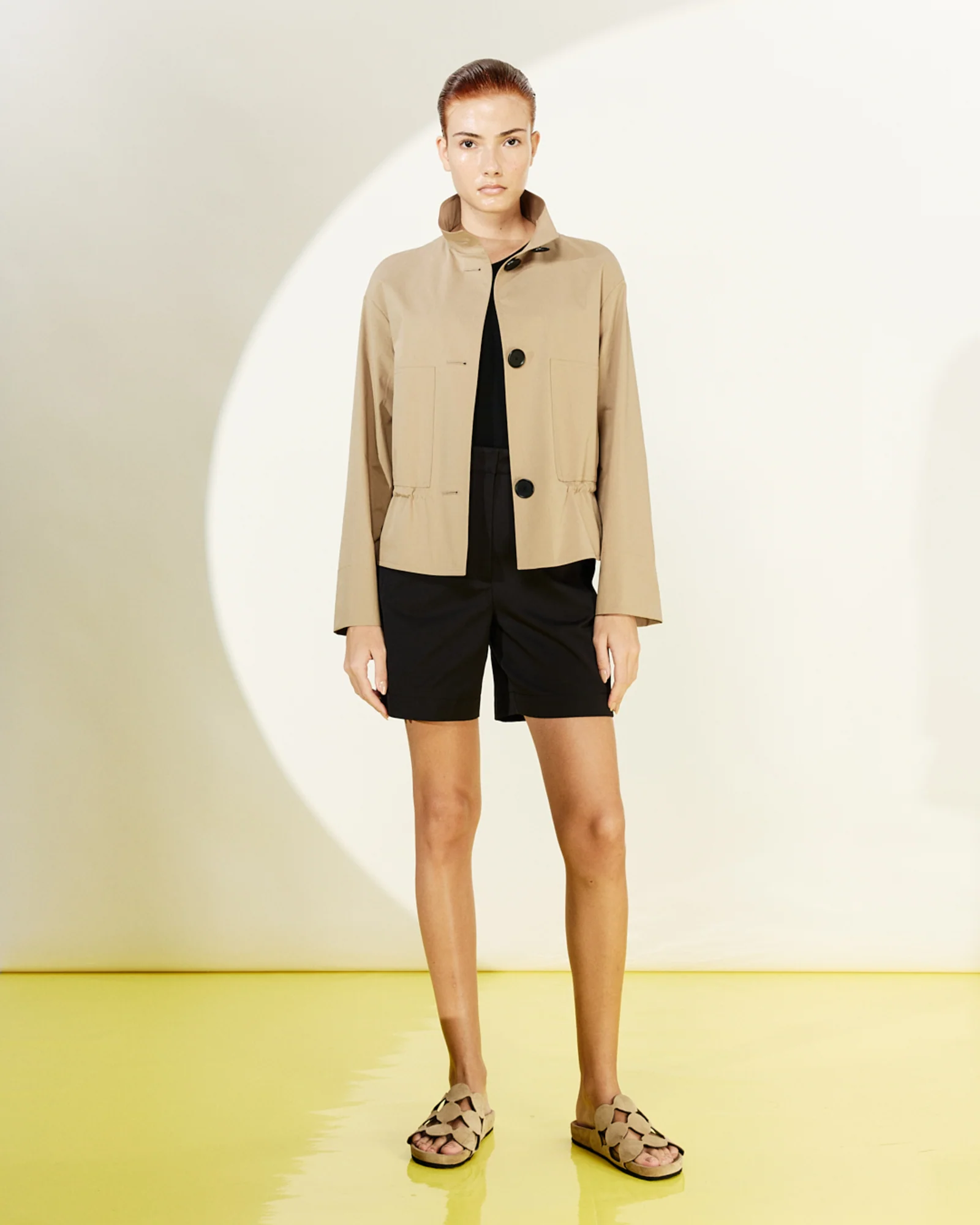 Cotton Short Parka Jacket with Elastic Waist - Image 2