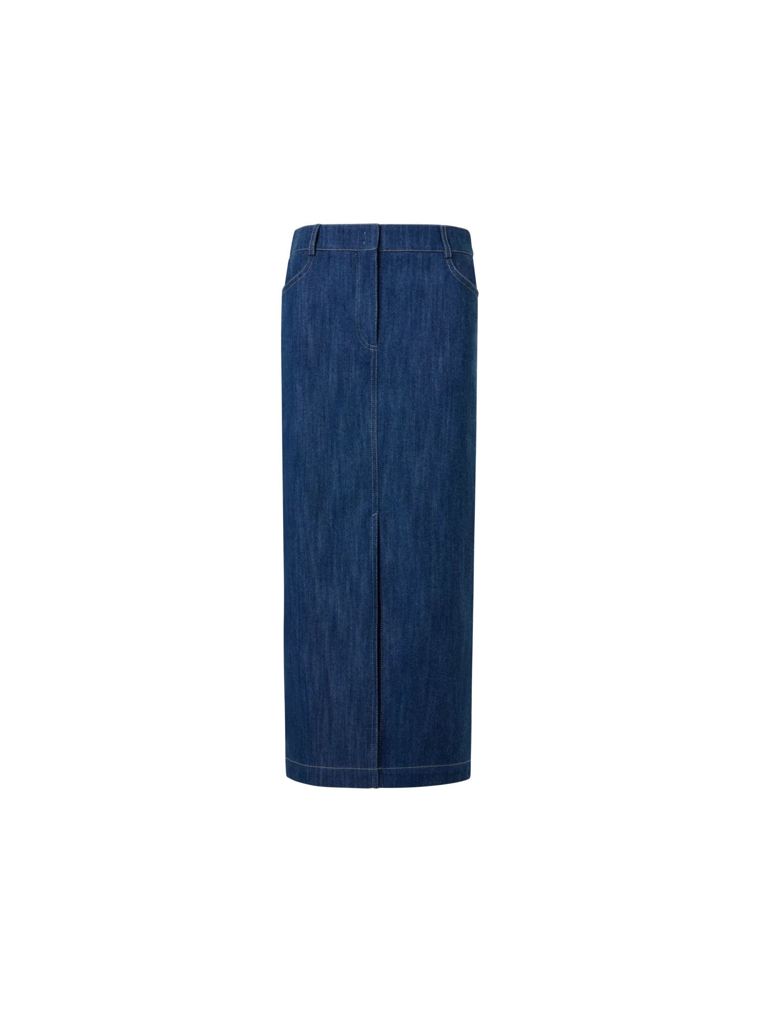 Cotton Stretch Denim Midi Pencil Skirt