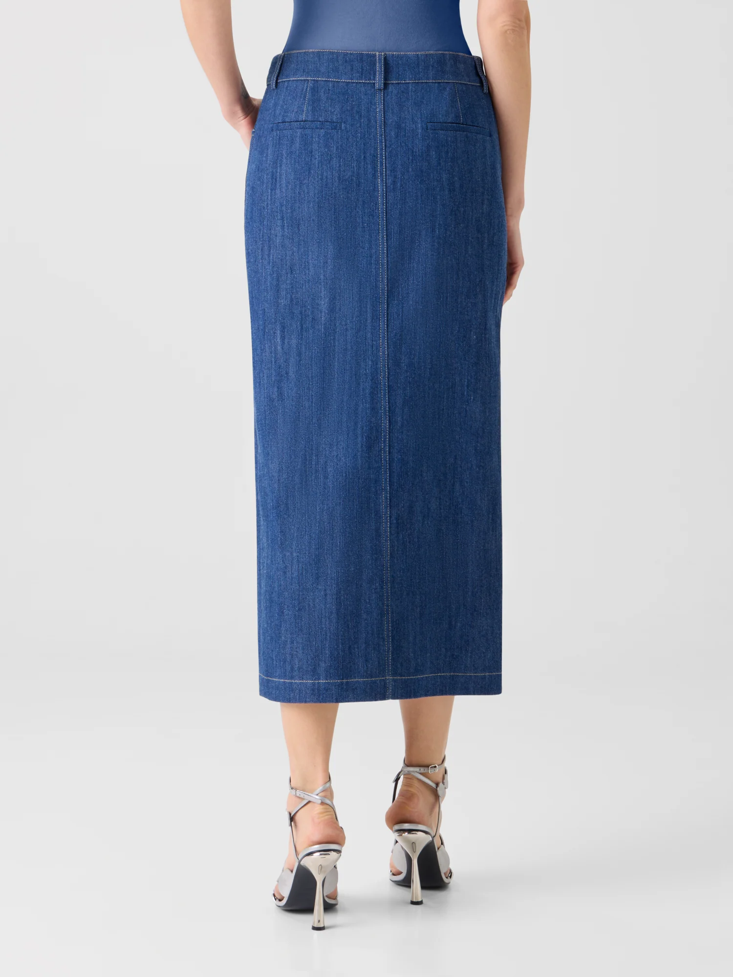 Cotton Stretch Denim Midi Pencil Skirt - Image 4