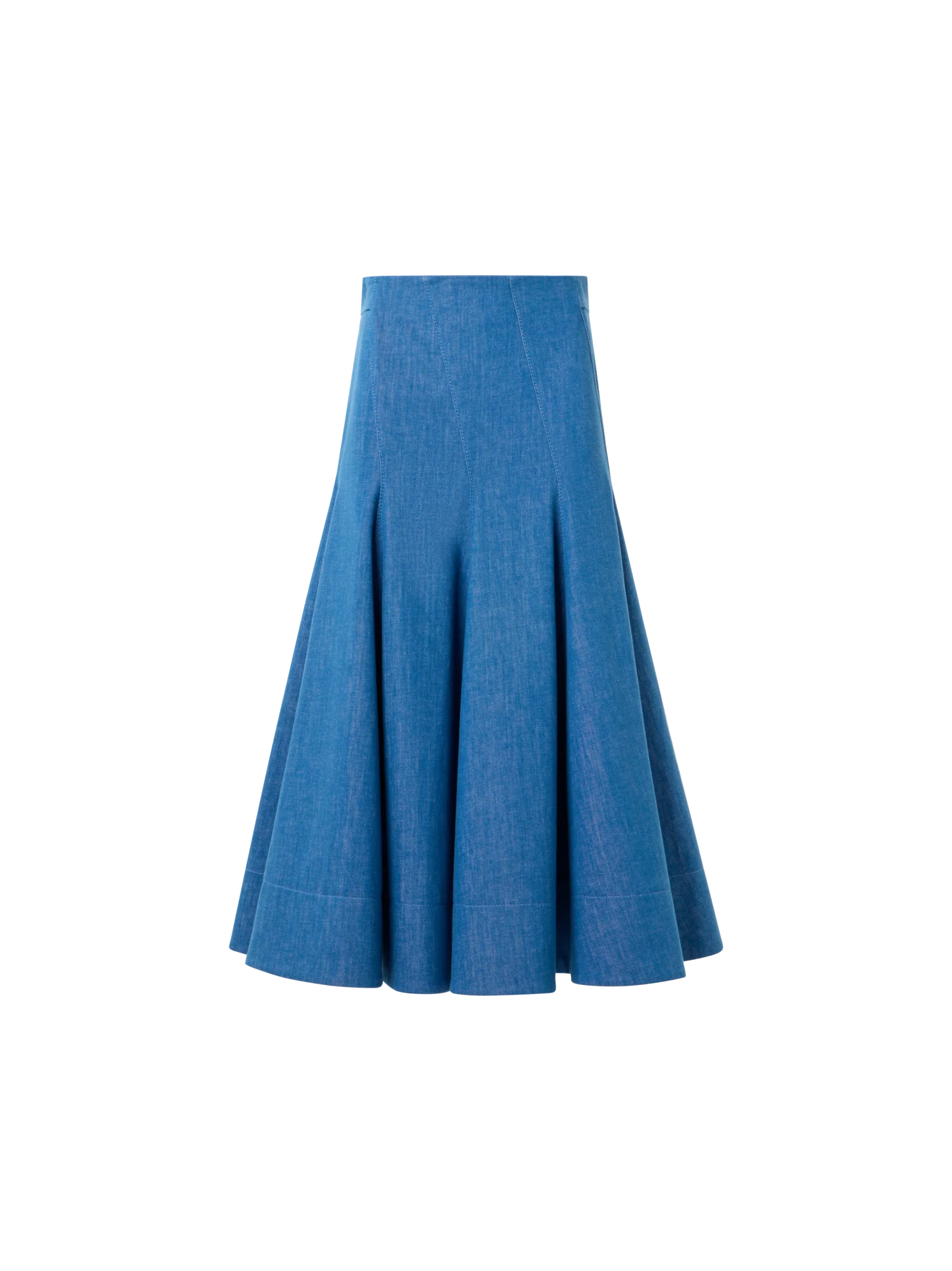 Diagonal Godet Cotton Stretch Denim Midi Skirt