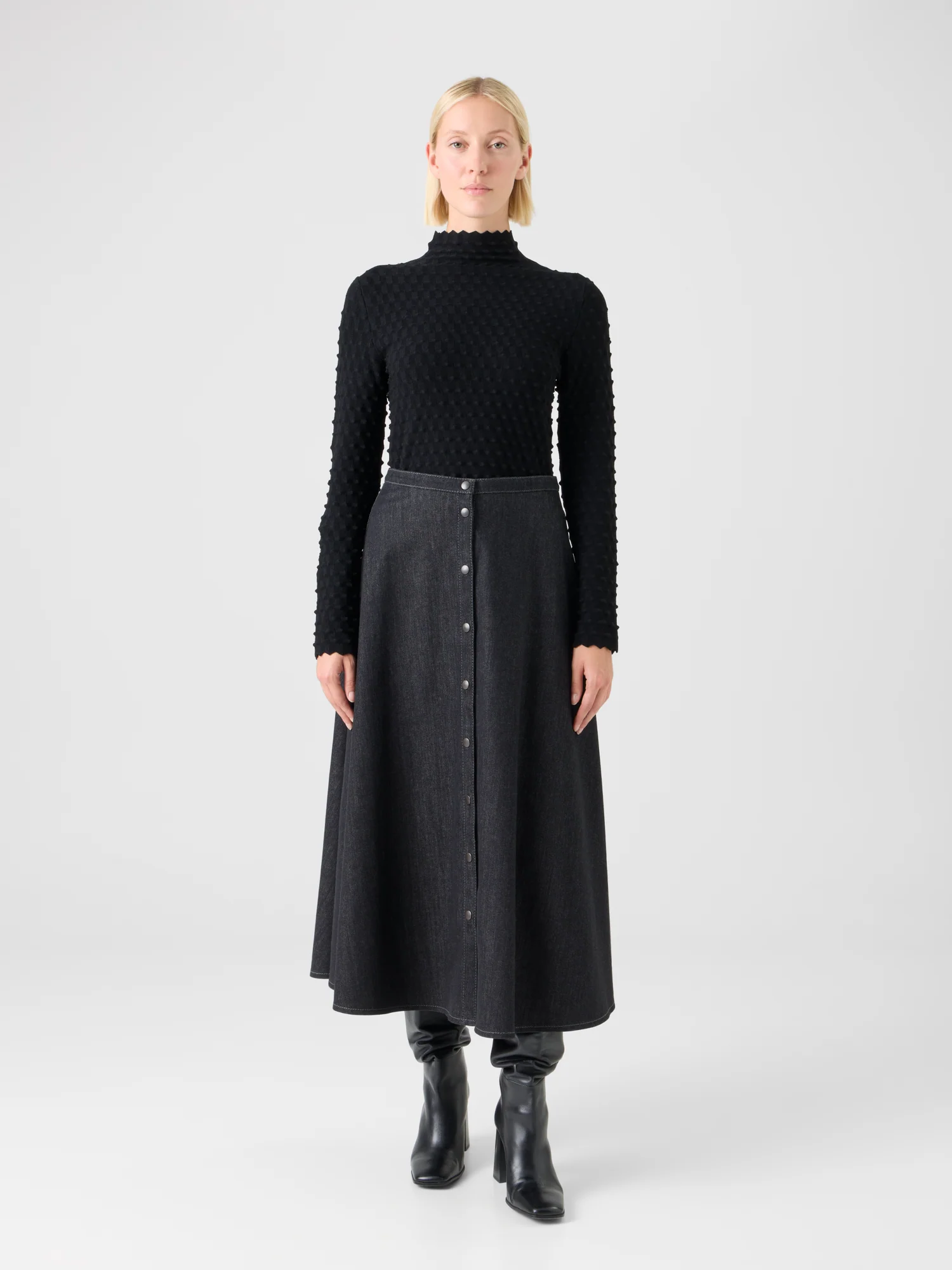 Flared Cotton Stretch Denim Skirt