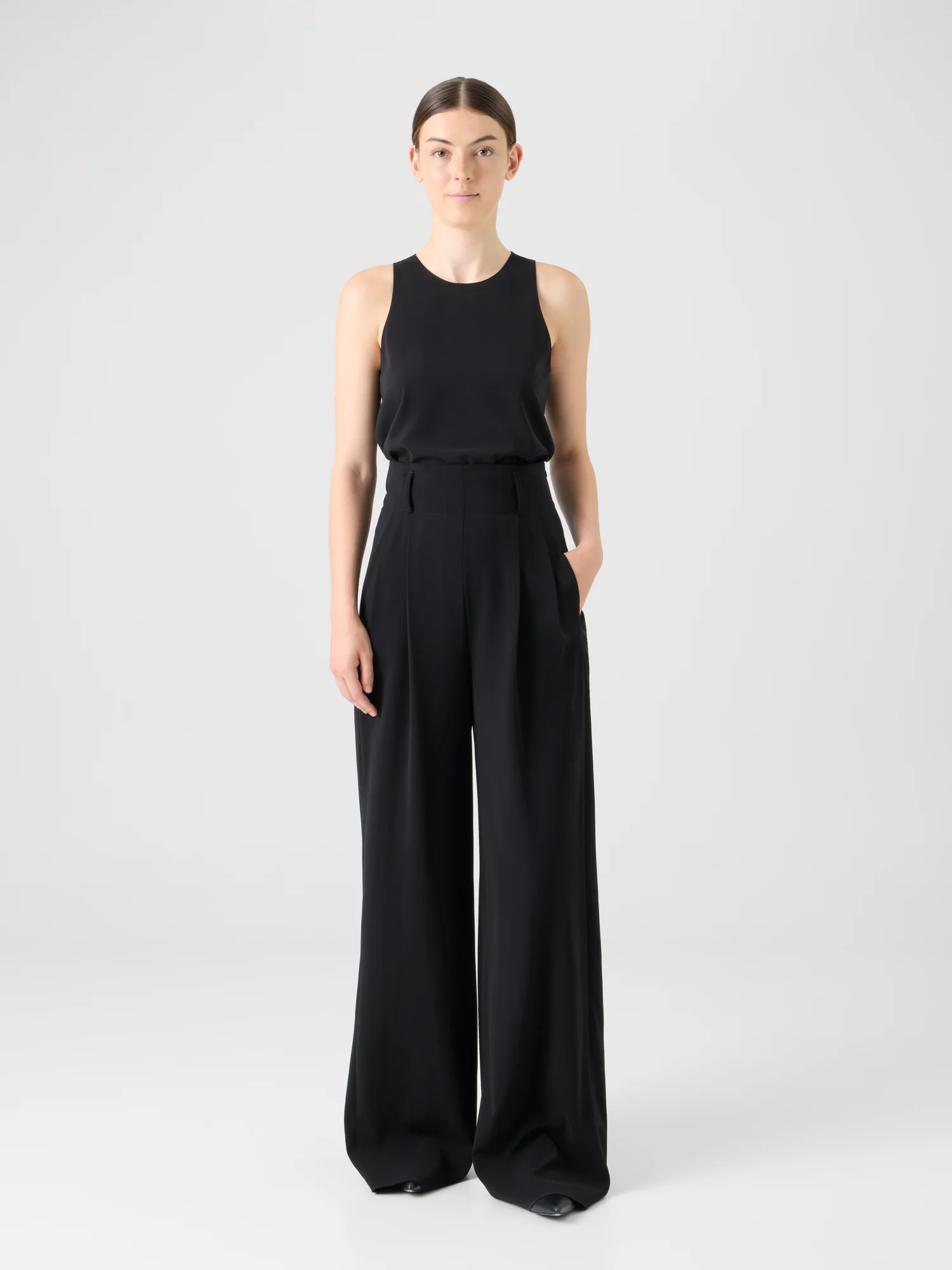 High-Waist Lasercut Crêpe Wide Pants - Image 3