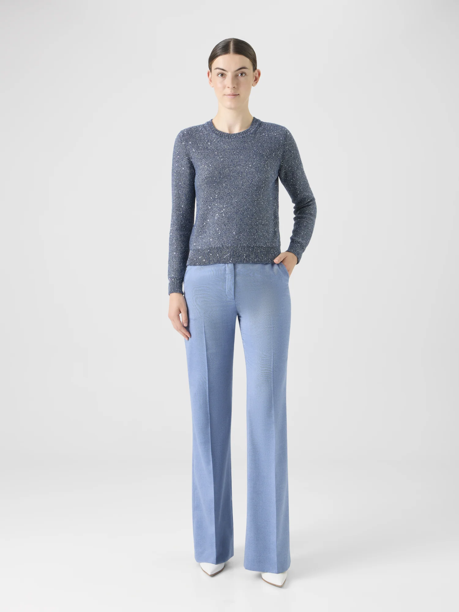 Knit Sweater in Linen Cotton with Micro Sequins - Image 2
