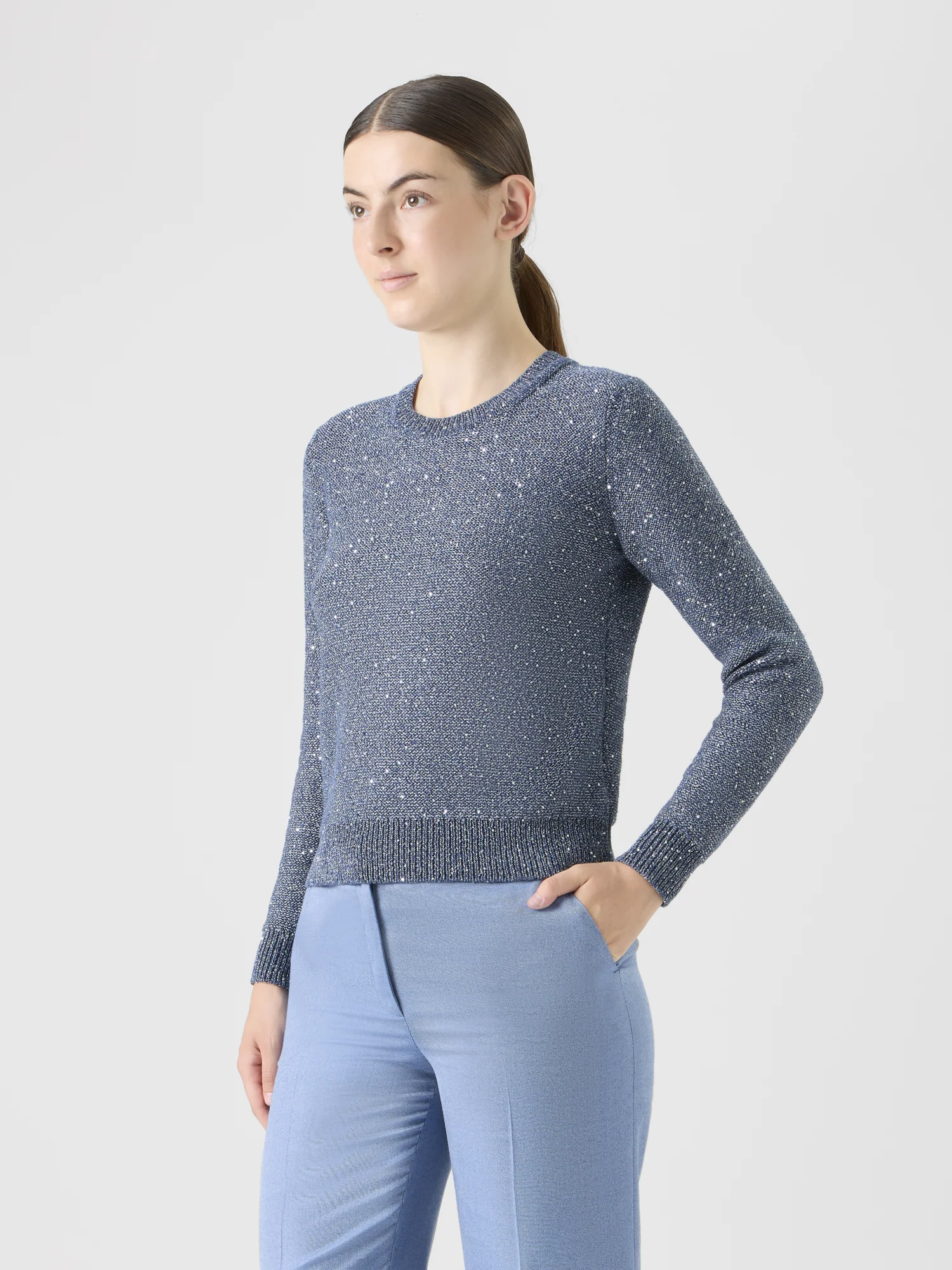 Knit Sweater in Linen Cotton with Micro Sequins - Image 3