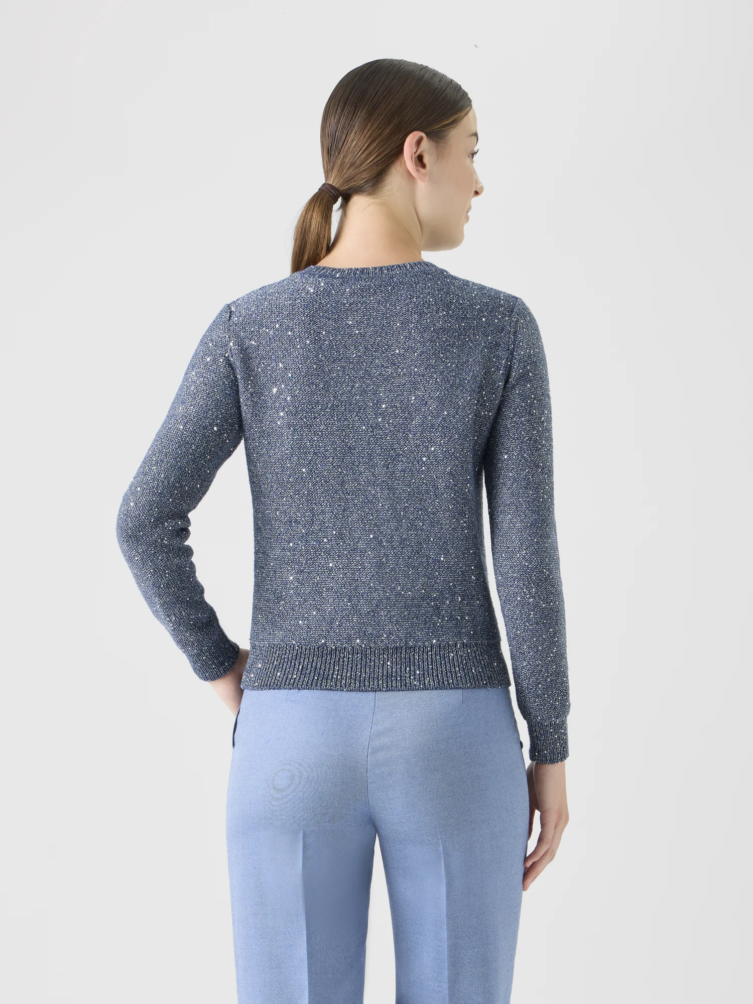 Knit Sweater in Linen Cotton with Micro Sequins - Image 5