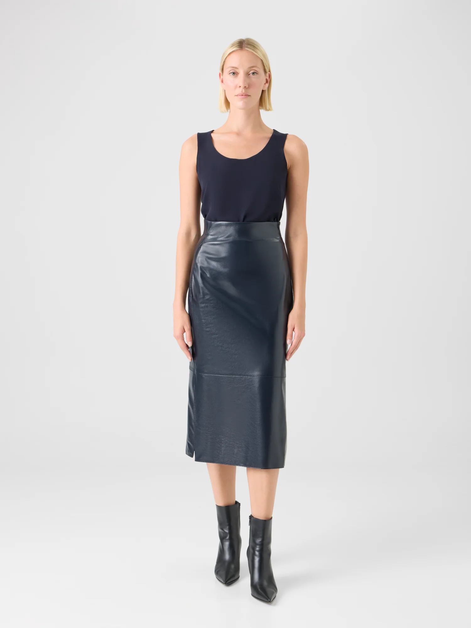 Lacquered Nappa Leather Midi Pencil Skirt - Image 2