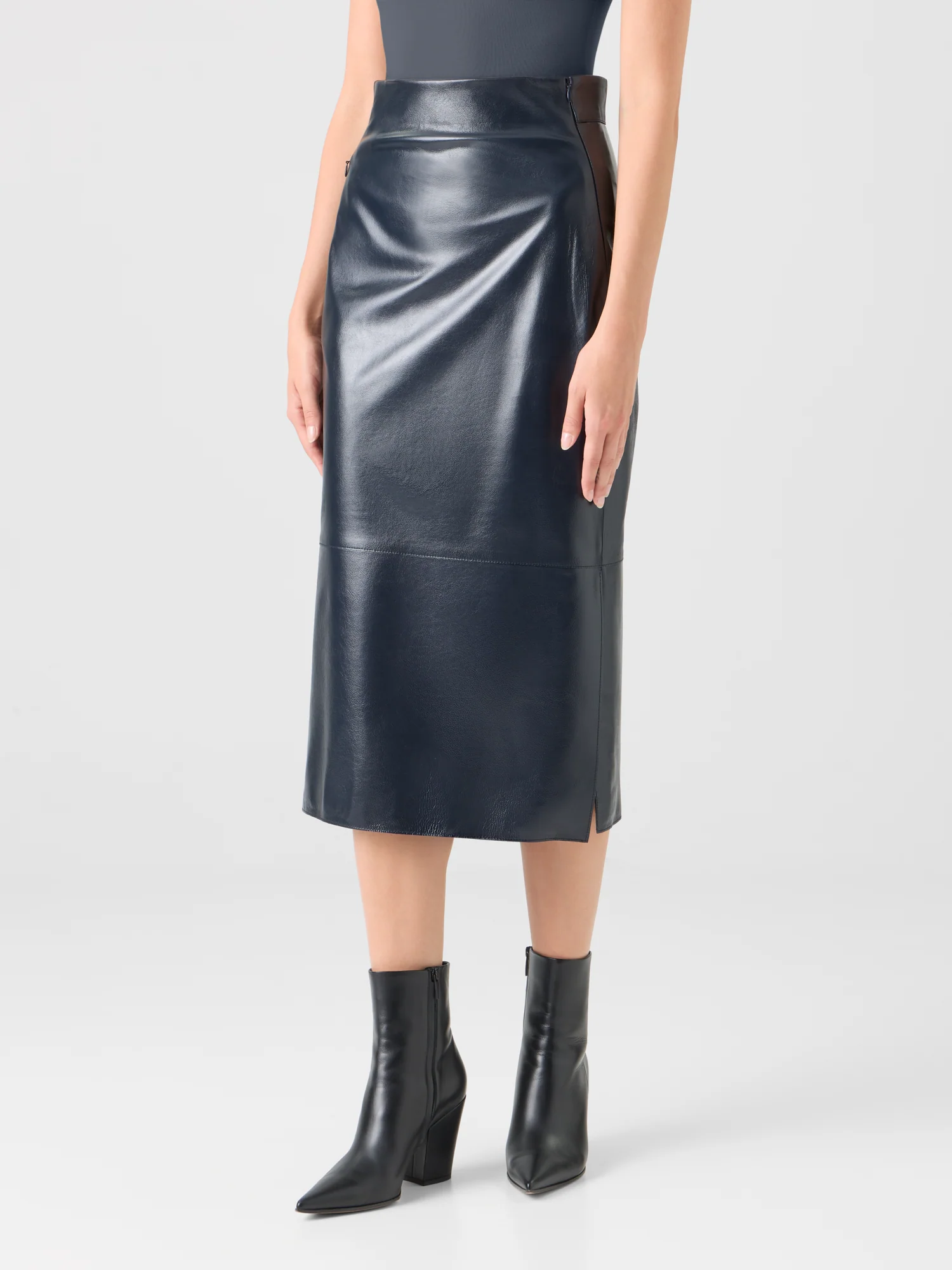 Lacquered Nappa Leather Midi Pencil Skirt - Image 4