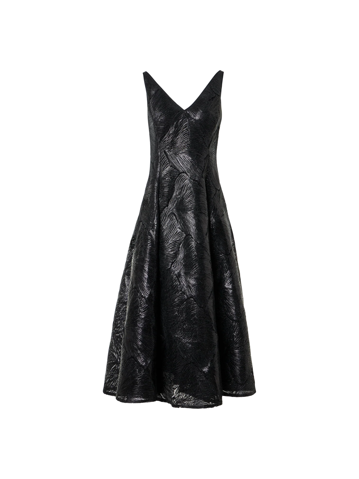 Lacquered Sea Fan Lace Fit-and-Flare Midi Dress