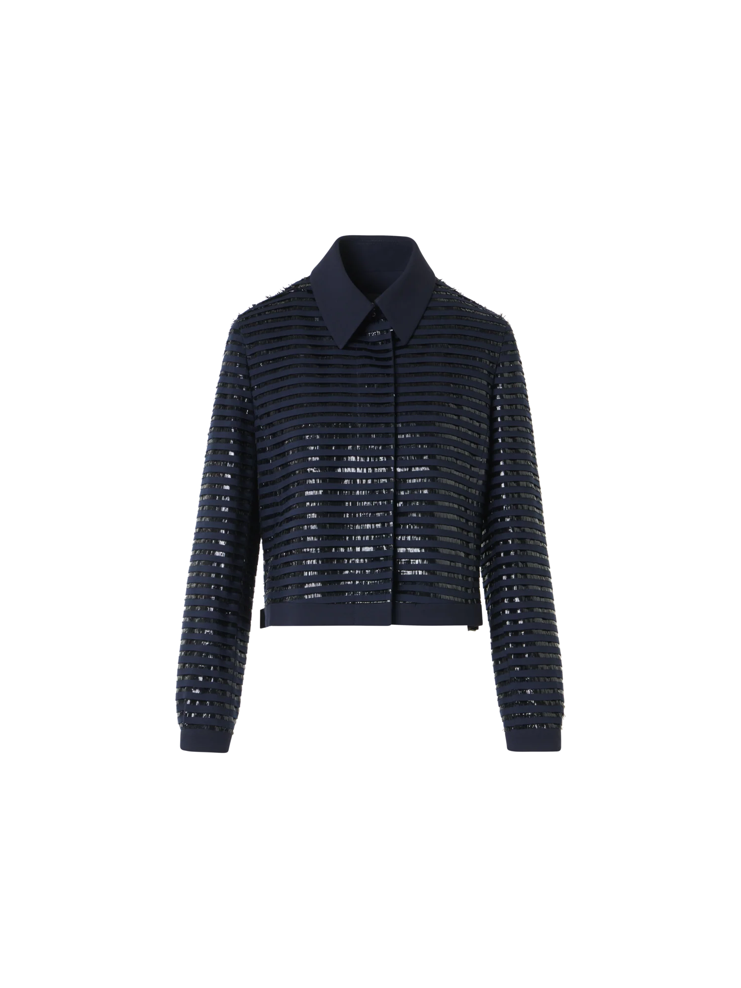 Lamé Fringes Embroidered Wool Short Jacket
