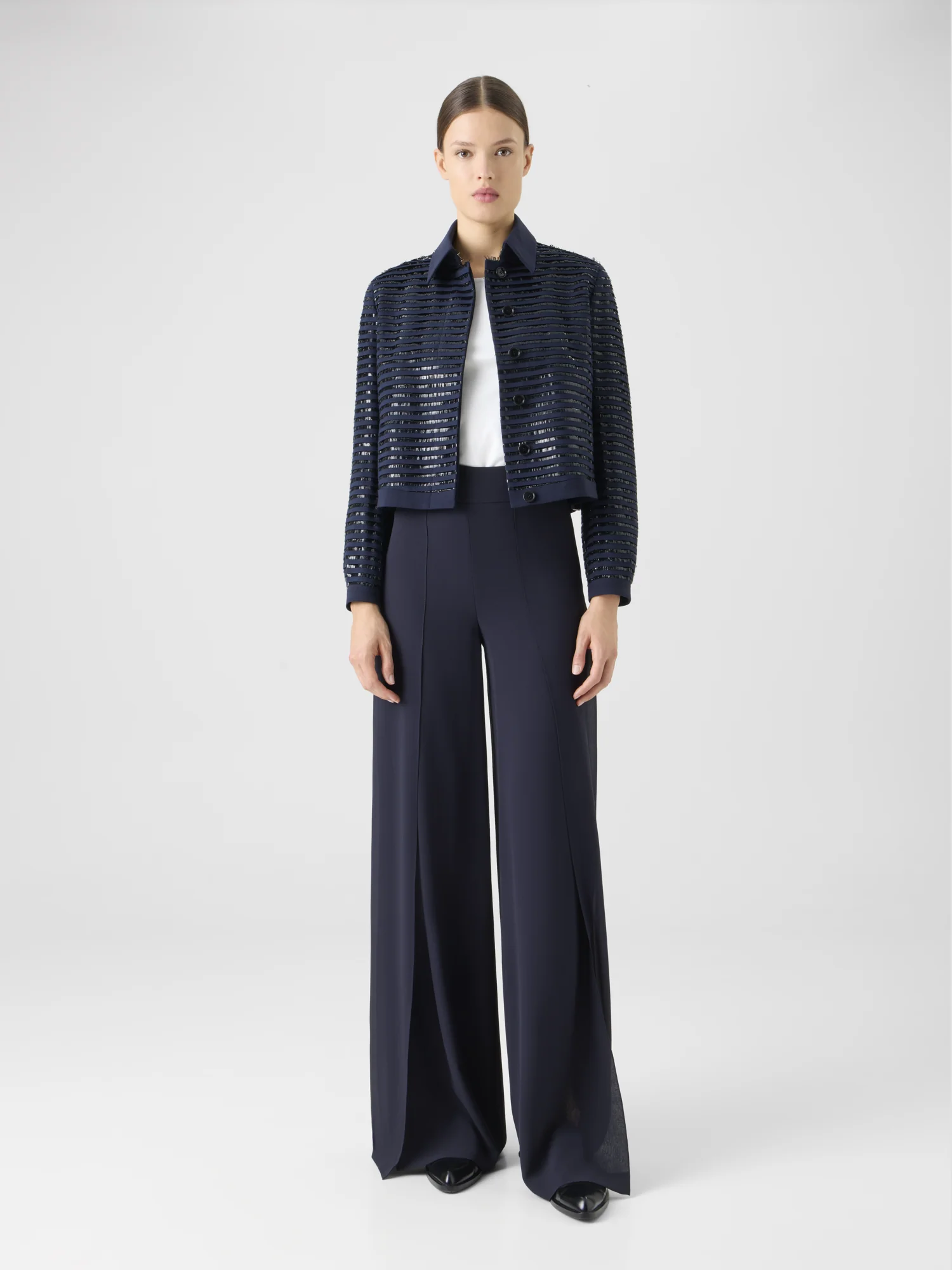 Lamé Fringes Embroidered Wool Short Jacket - Image 2