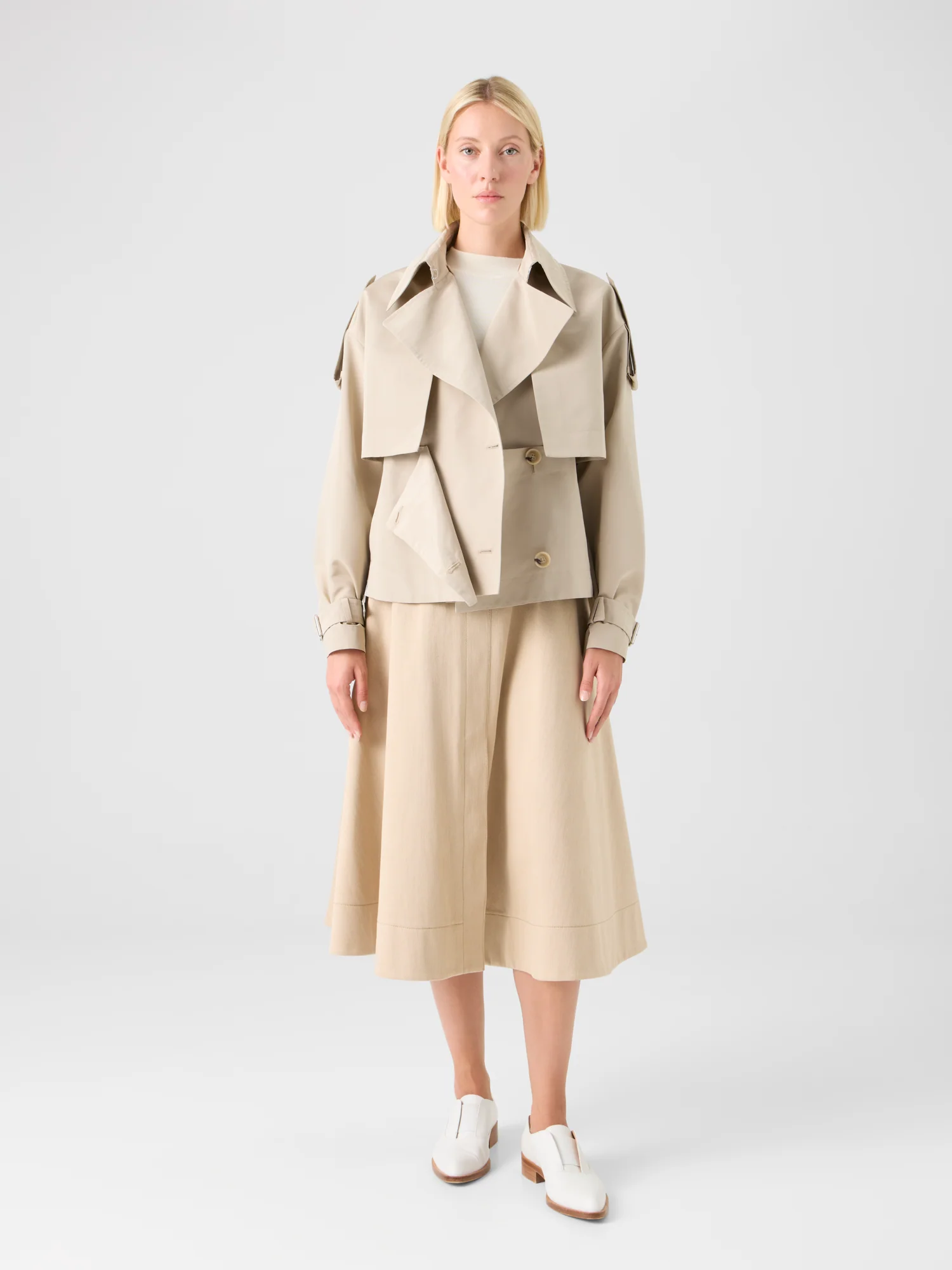 Short Silk Trench Coat with Removable Bolero - Image 2