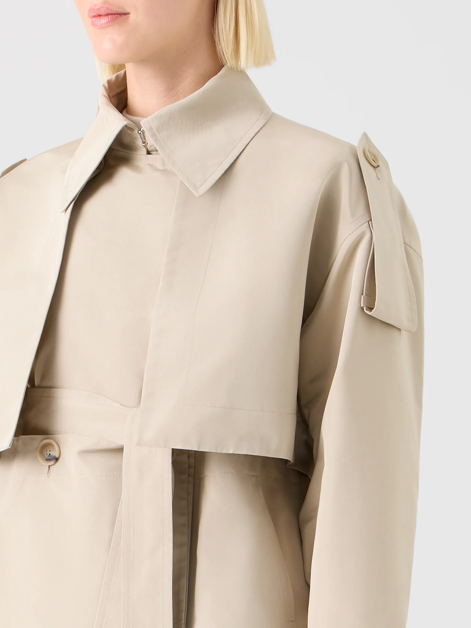Short Silk Trench Coat with Removable Bolero - Image 4