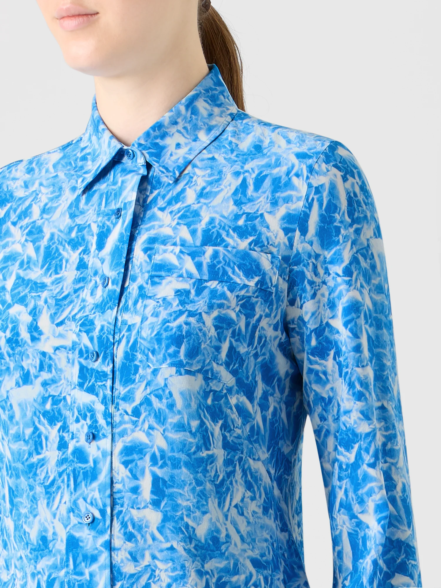 Silk Crêpe Tunic Blouse with Whitecaps Print - Image 3