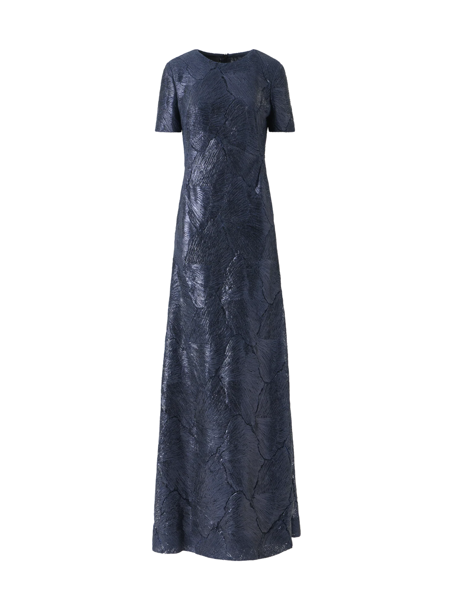 Techno Lacquered Sea Fan Lace Evening Gown