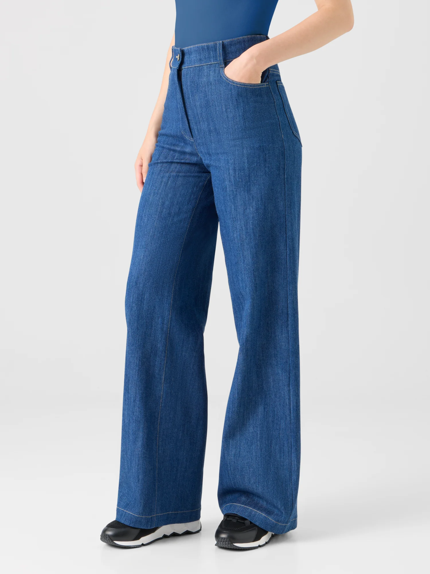 Cooper Wide Leg Stretch Cotton Denim Pants - Image 4