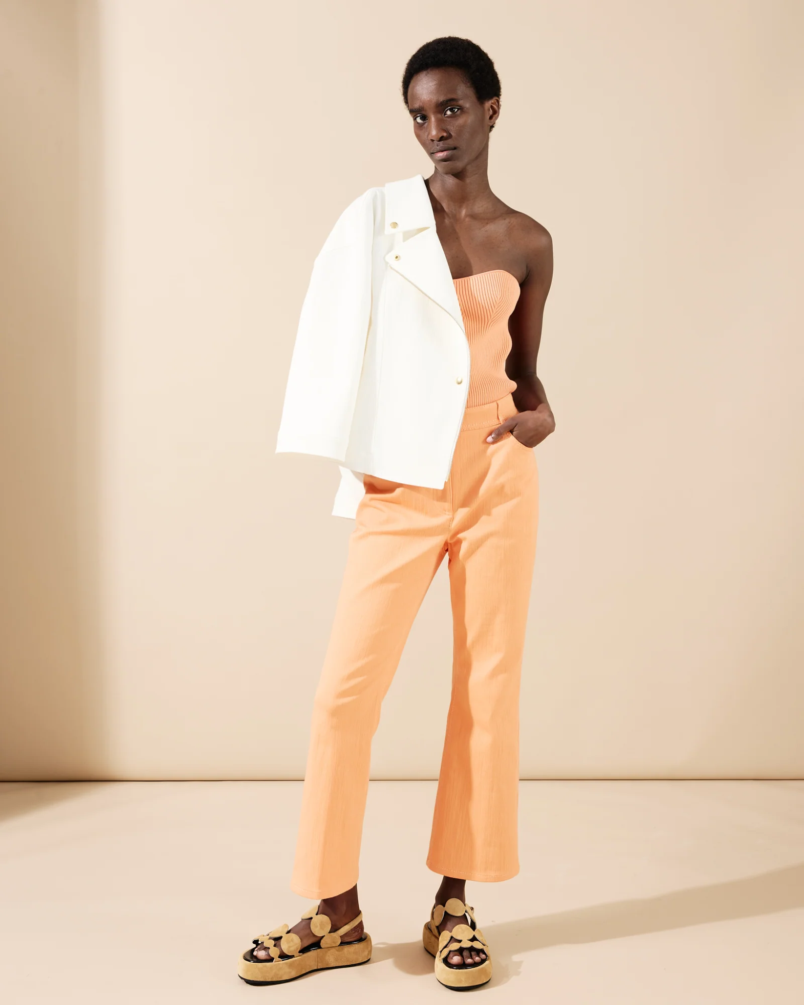 Cropped Bootcut Cotton Denim Pants - Image 2