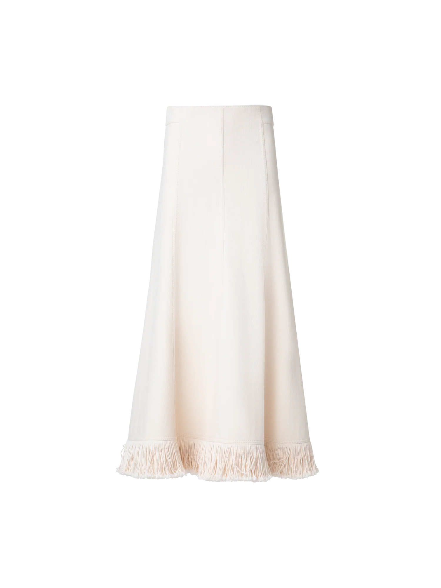 Denim Midi Skirt with Fringes