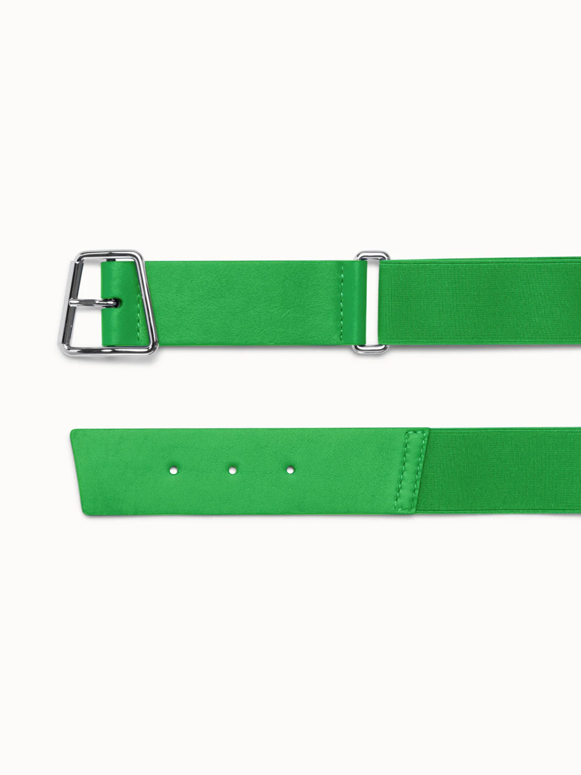 Leather and Elastic Belt with Trapezoid Buckle - Image 2