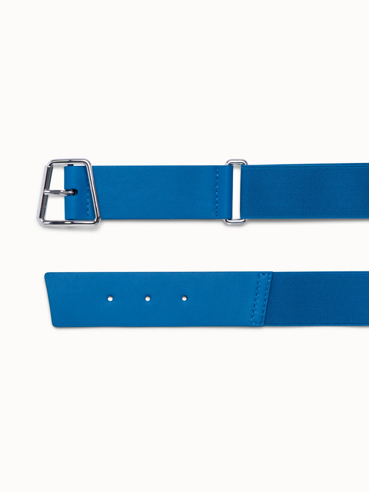 Leather and Elastic Belt with Trapezoid Buckle - Image 2