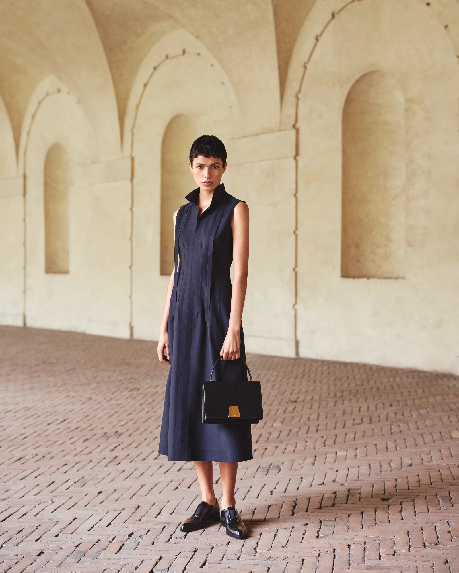 Fit-and-Flare Cotton Midi Dress with Bow - Image 2