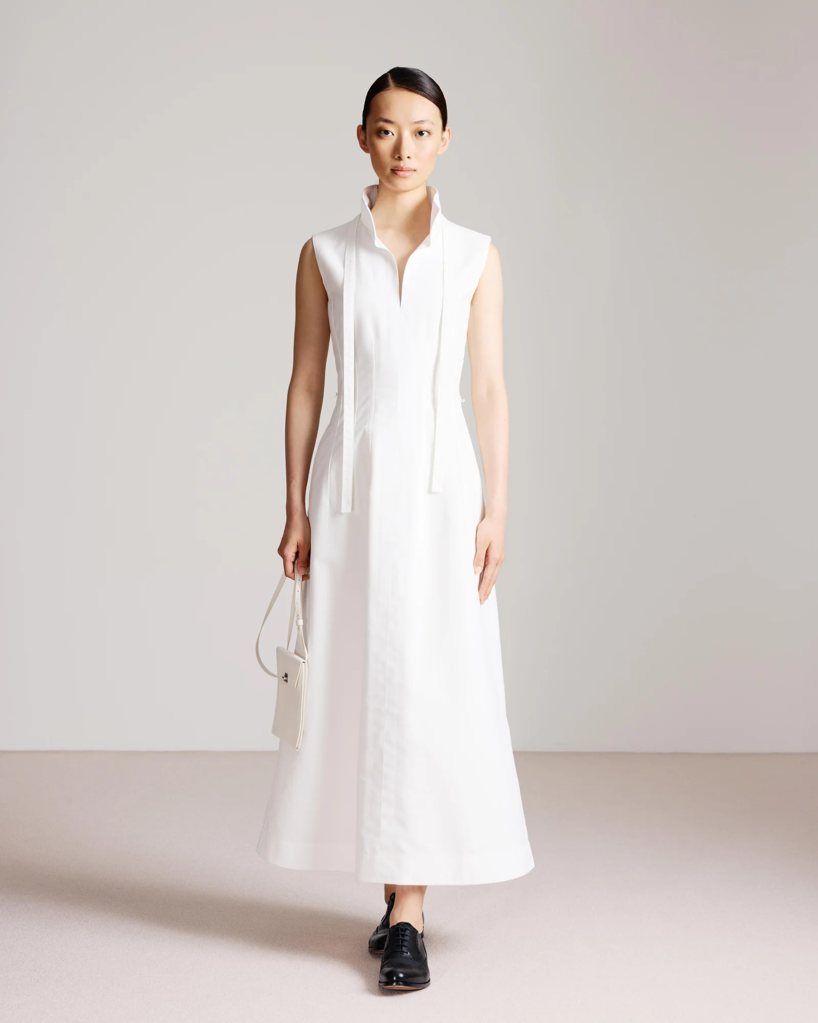Fit-and-Flare Cotton Midi Dress with Bow - Image 2