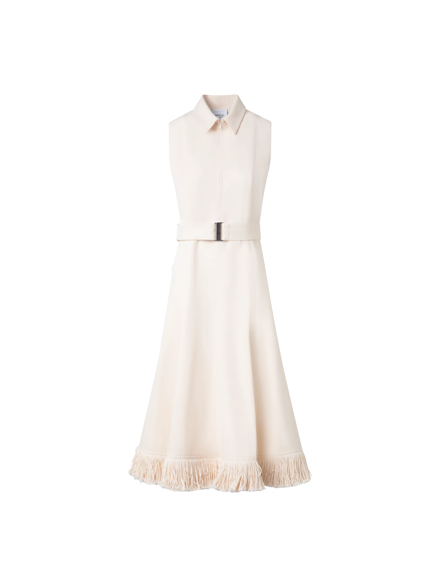 Fit and Flare Denim Midi Dress with Fringes