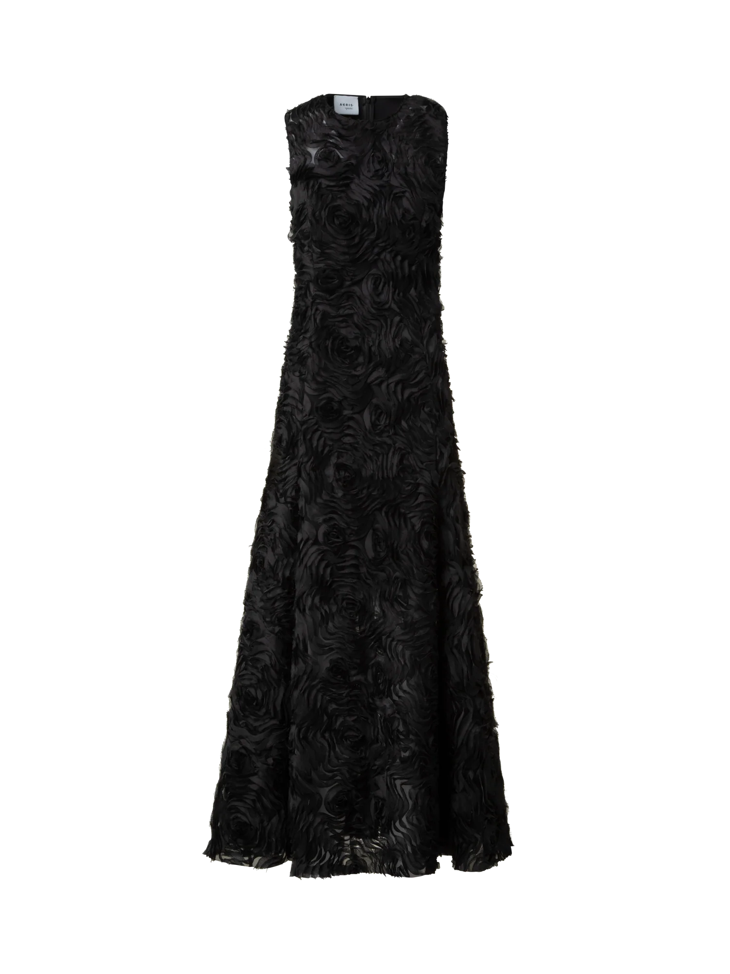 Flared Midi Dress in 3D Carnation Embroidery
