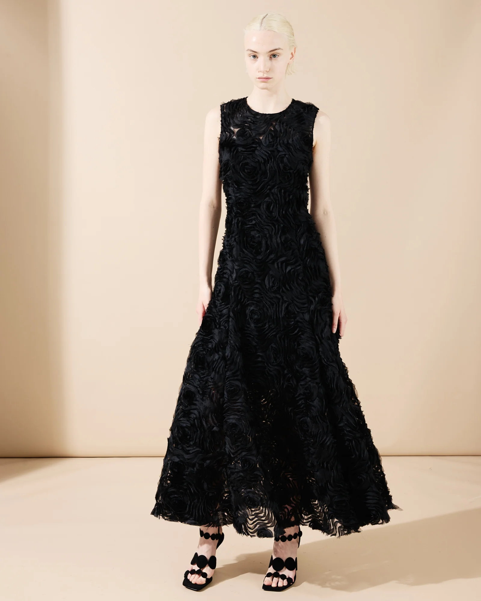 Flared Midi Dress in 3D Carnation Embroidery - Image 2