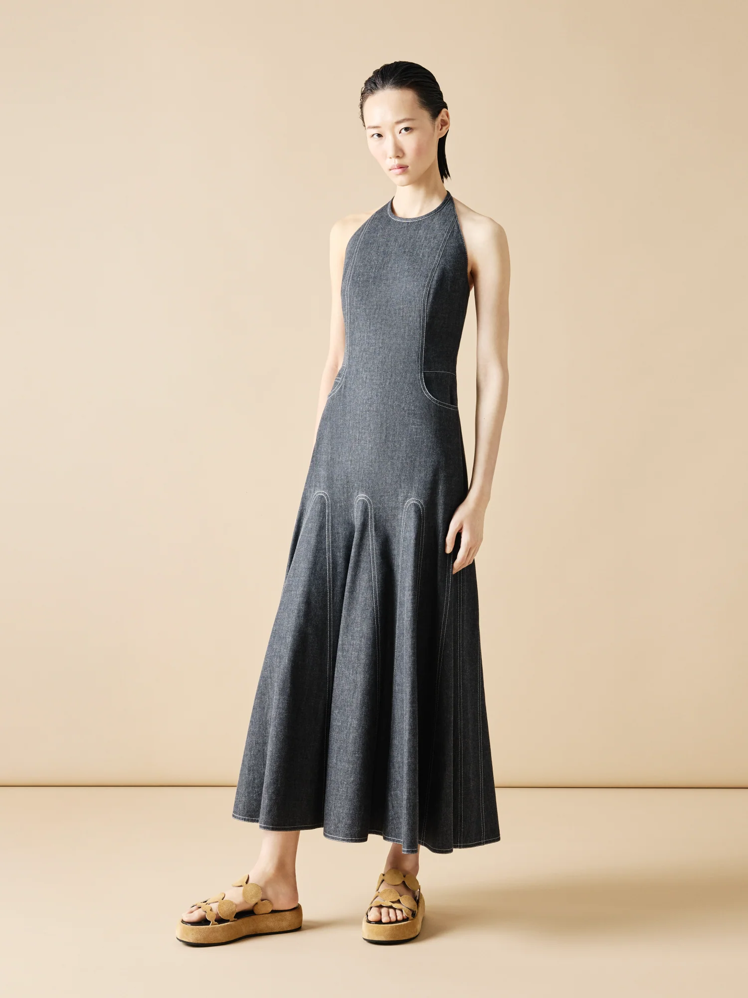 Halter Top Denim Midi Dress - Image 2