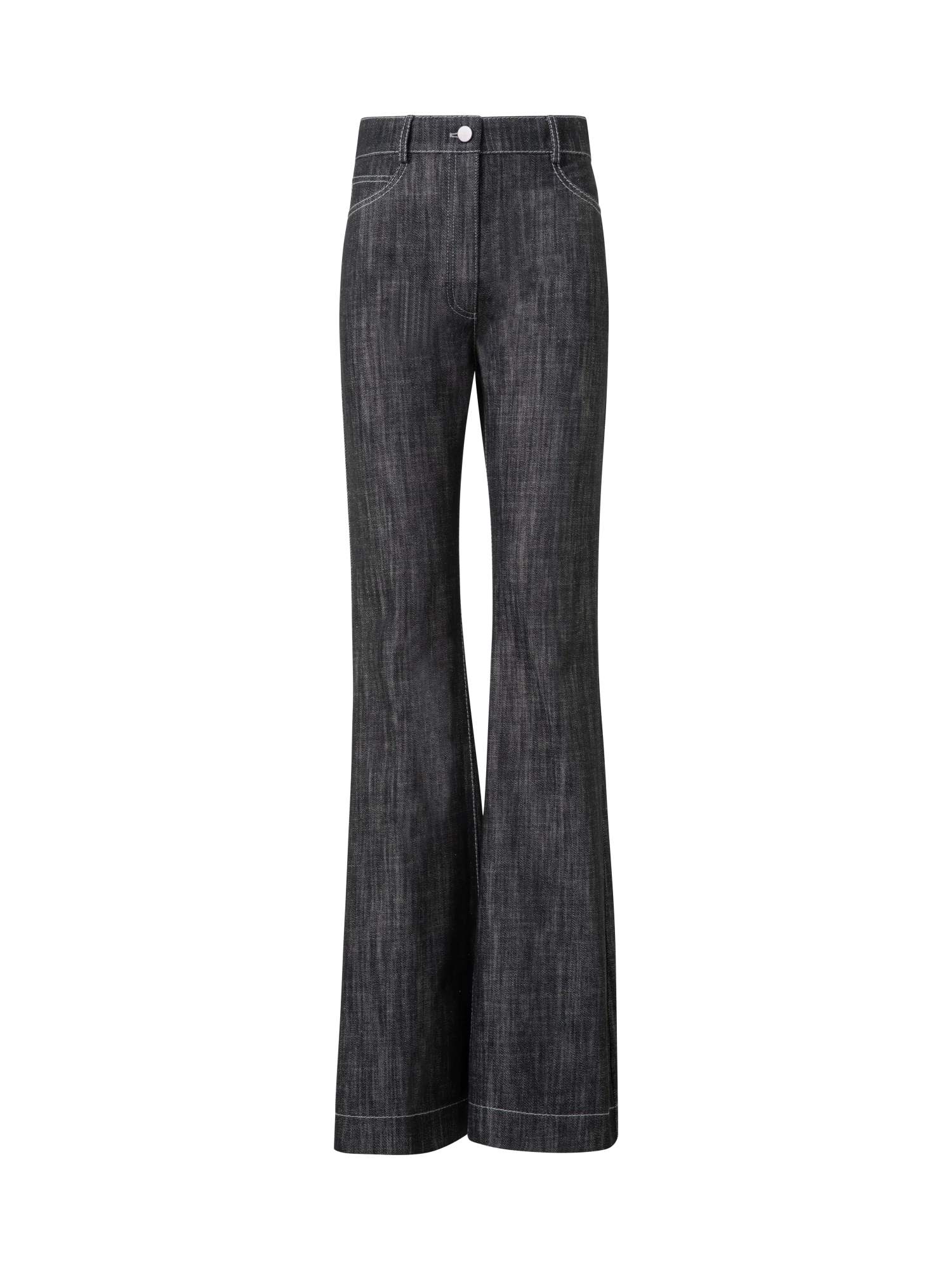 High Waisted Flared Cotton Denim Pants