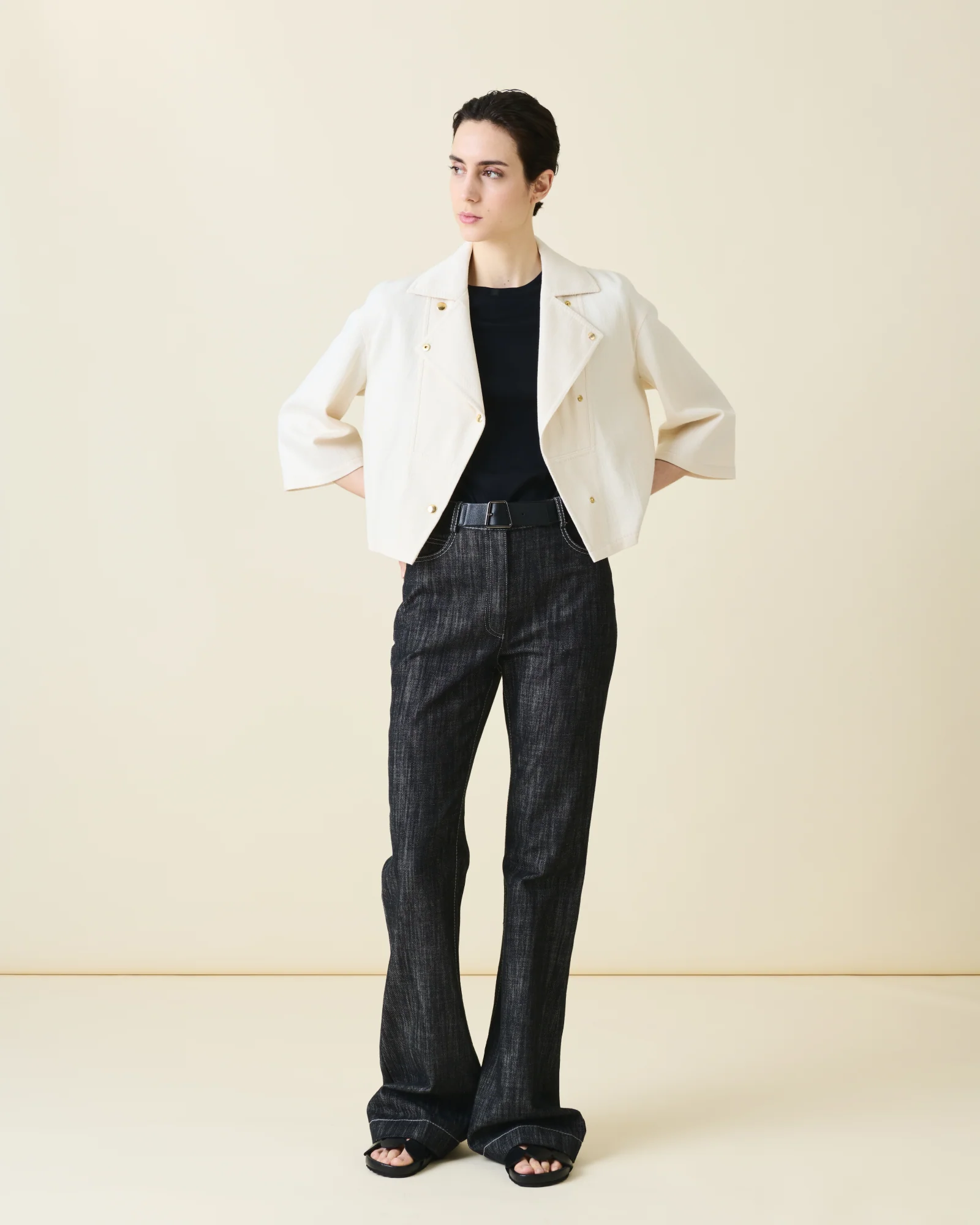 High Waisted Flared Cotton Denim Pants - Image 2