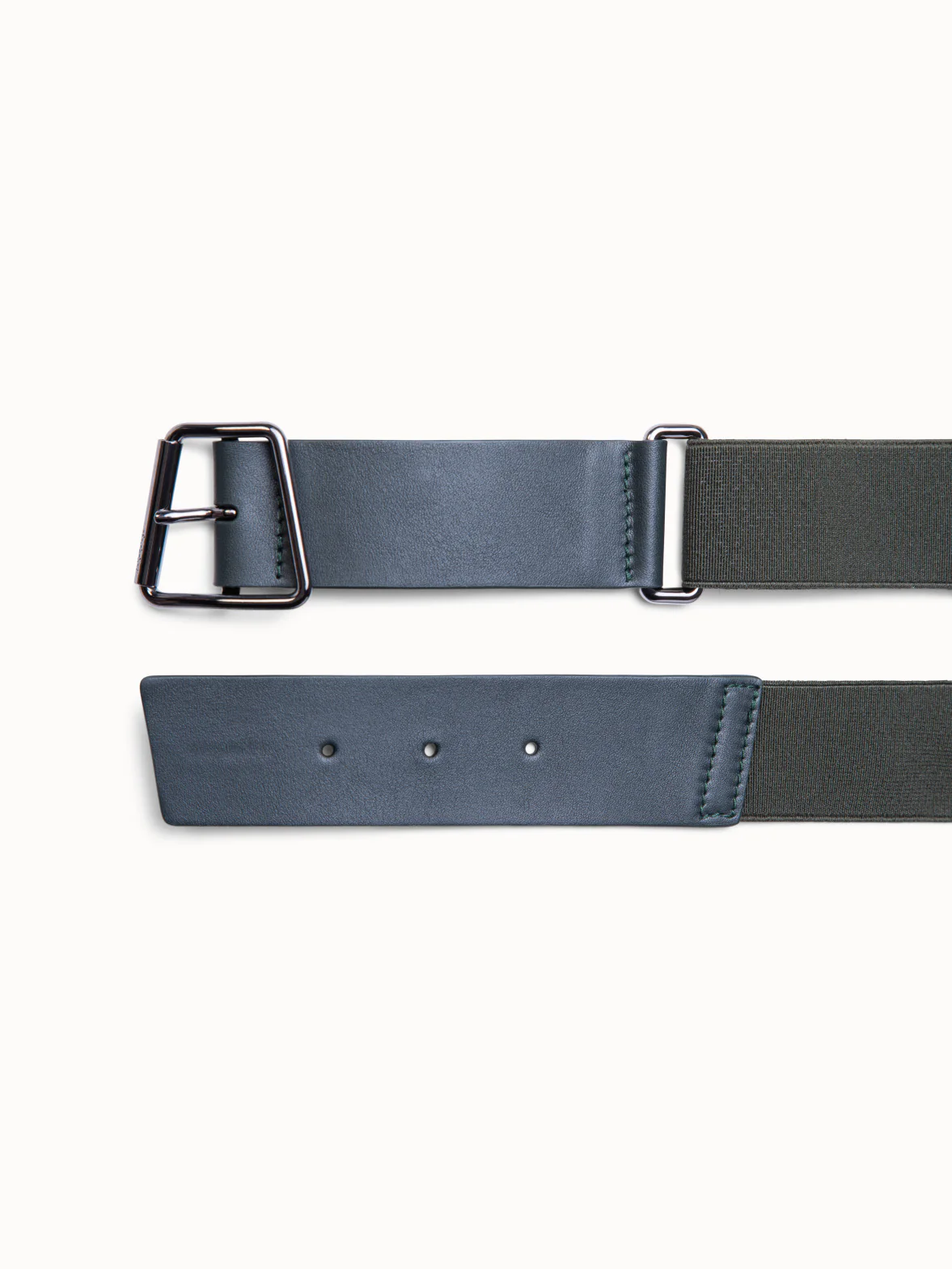 Leather and Elastic Belt with Trapezoid Buckle - Image 2