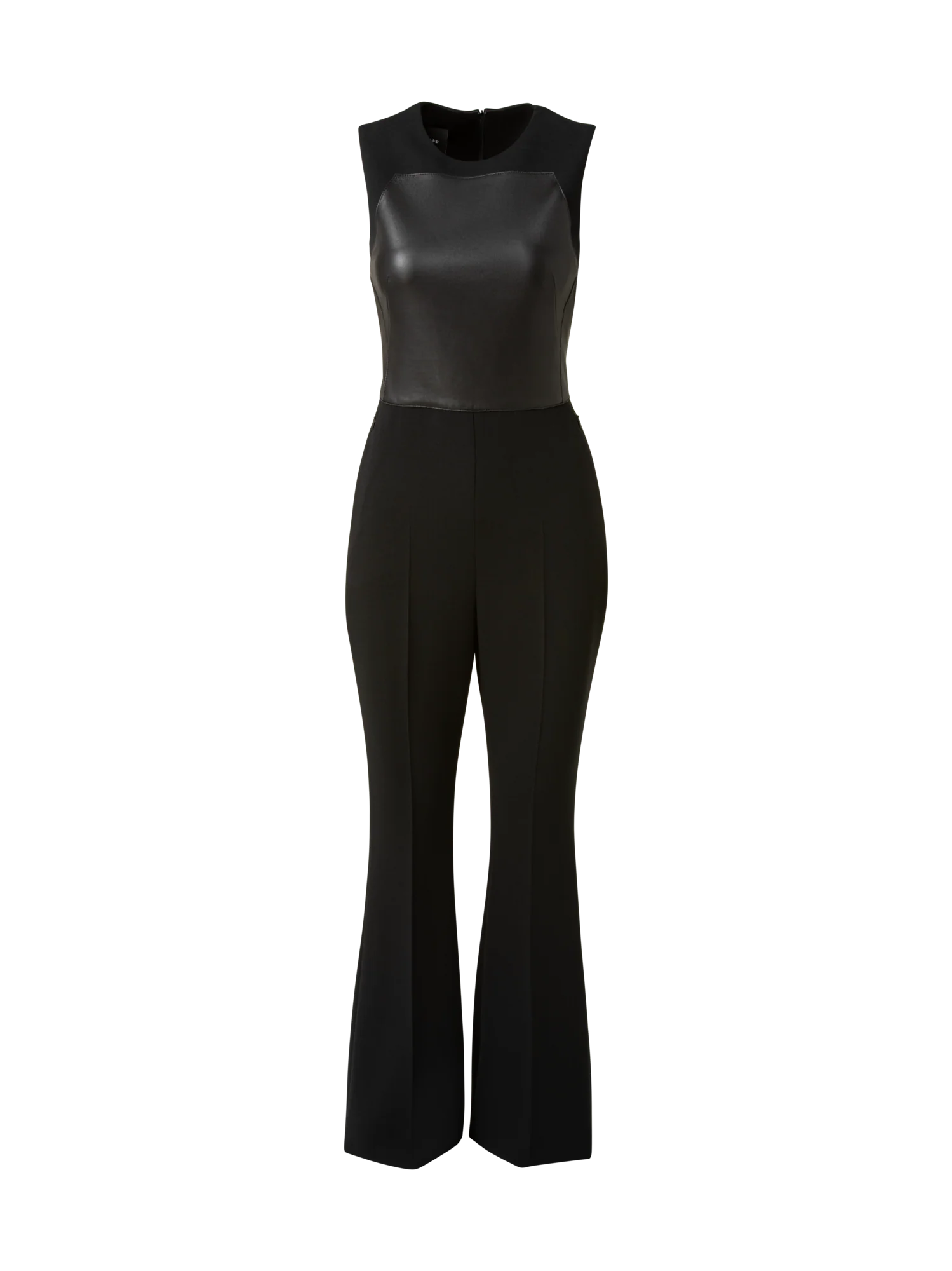 Sleeveless Wool Double-Face Jumpsuit with Apron Bodice Inset