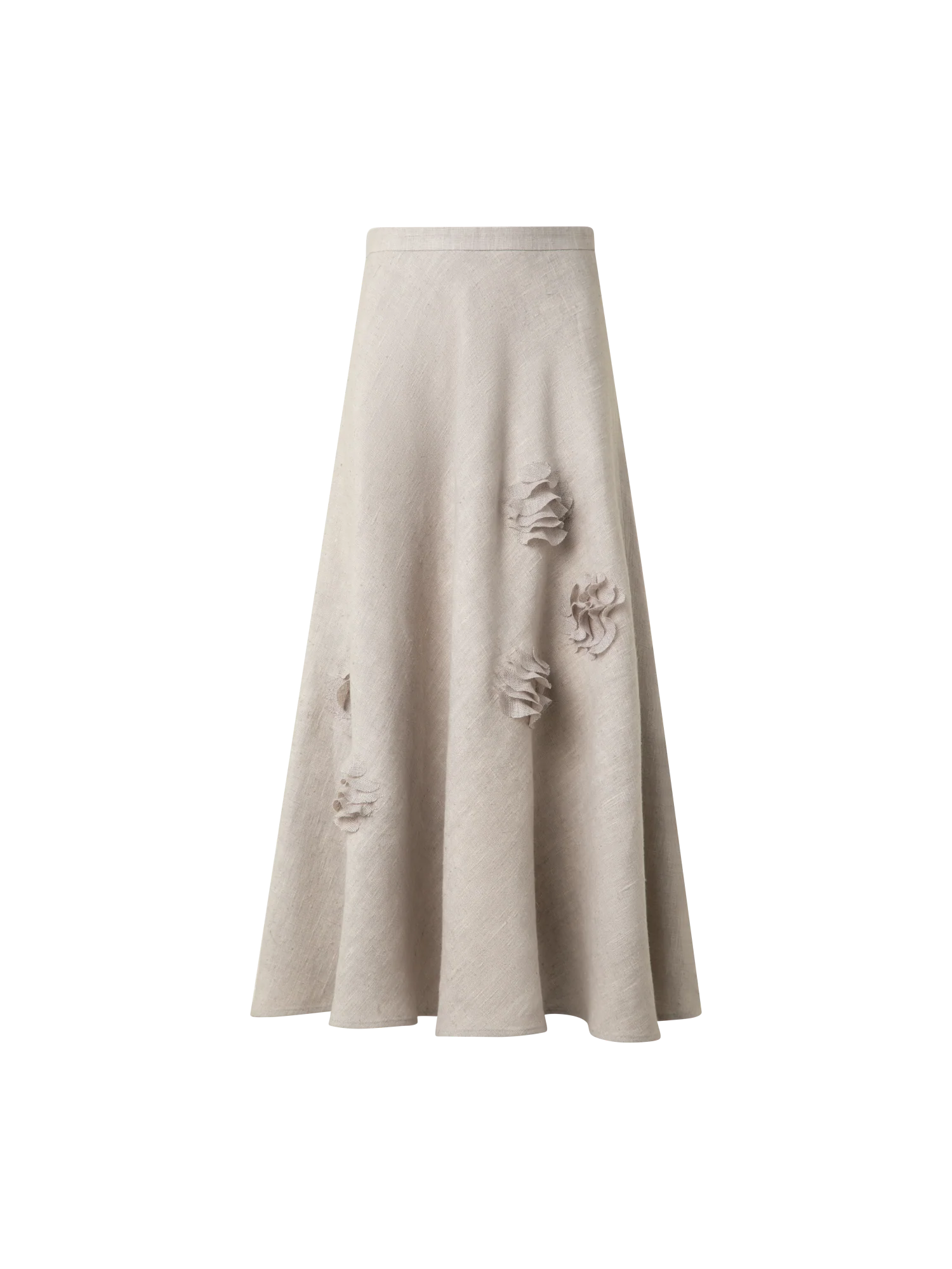 Linen Midi Skirt with 3D Carnation Detail