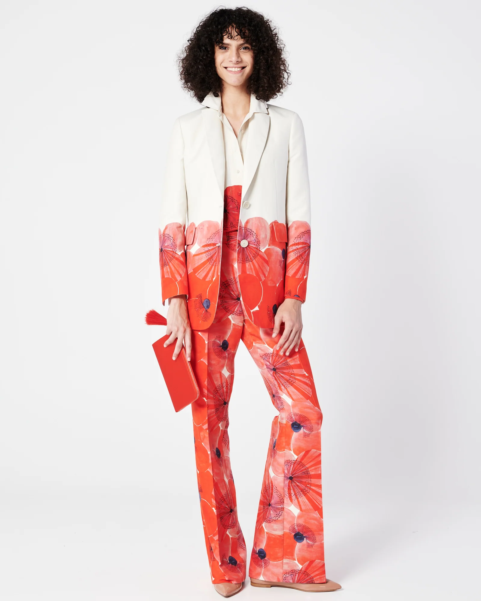 Long Double-Face Jacket with Poppy Print - Image 2