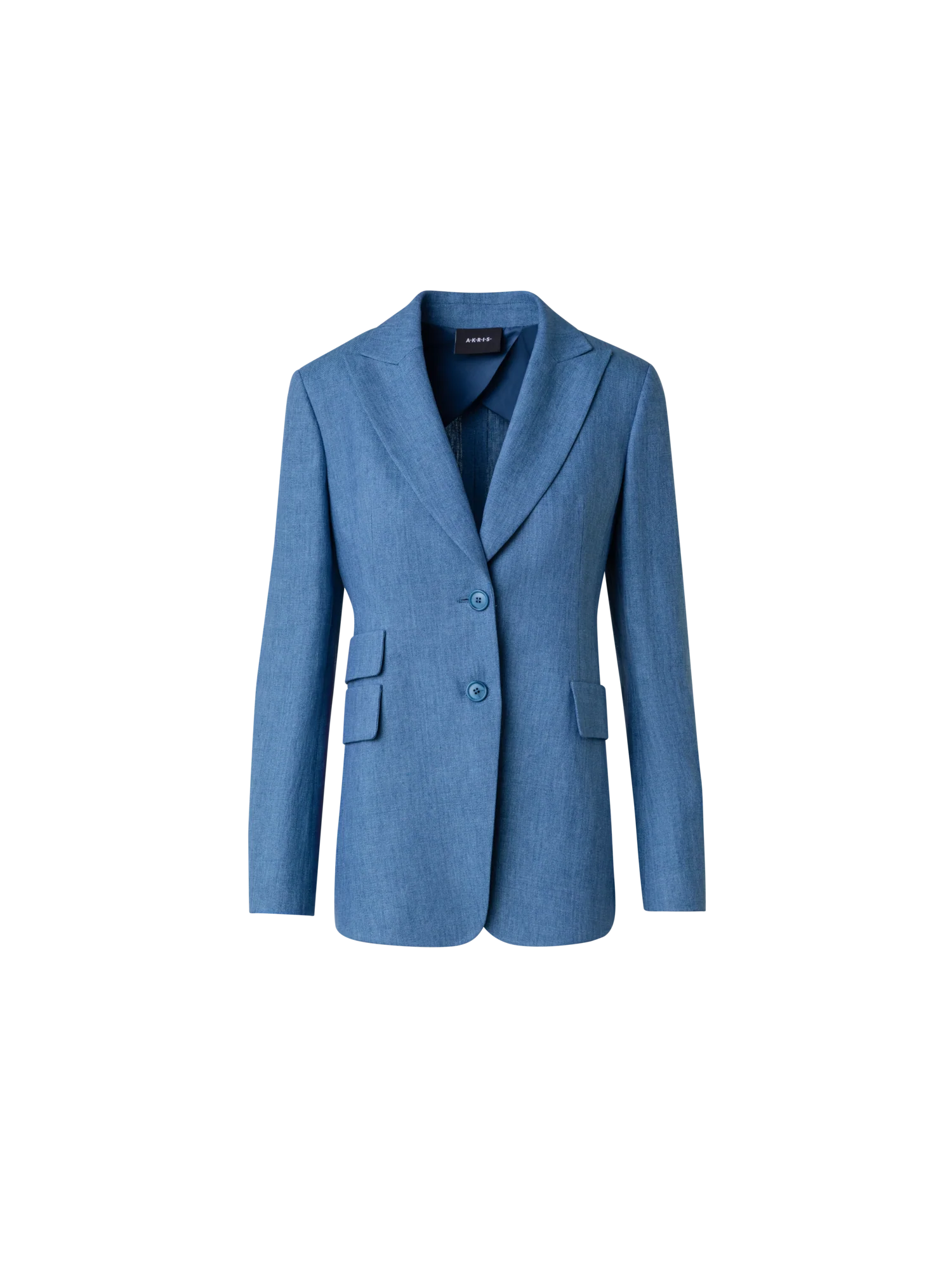 Long Linen Gabardine Jacket with Peak Lapel